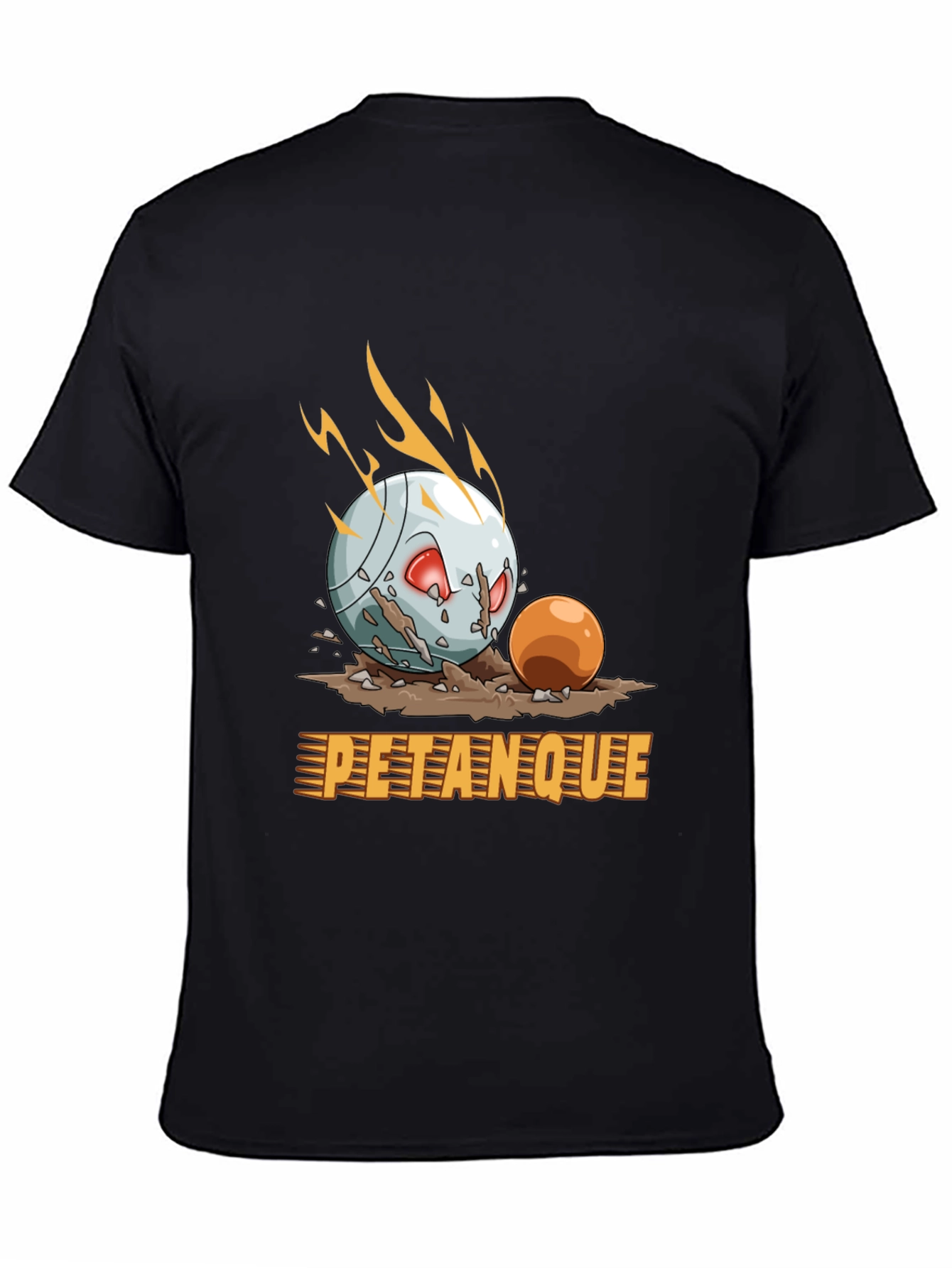 Black Petanque Cartoon Graphic Tee - Black Cotton T-Shirt view 4