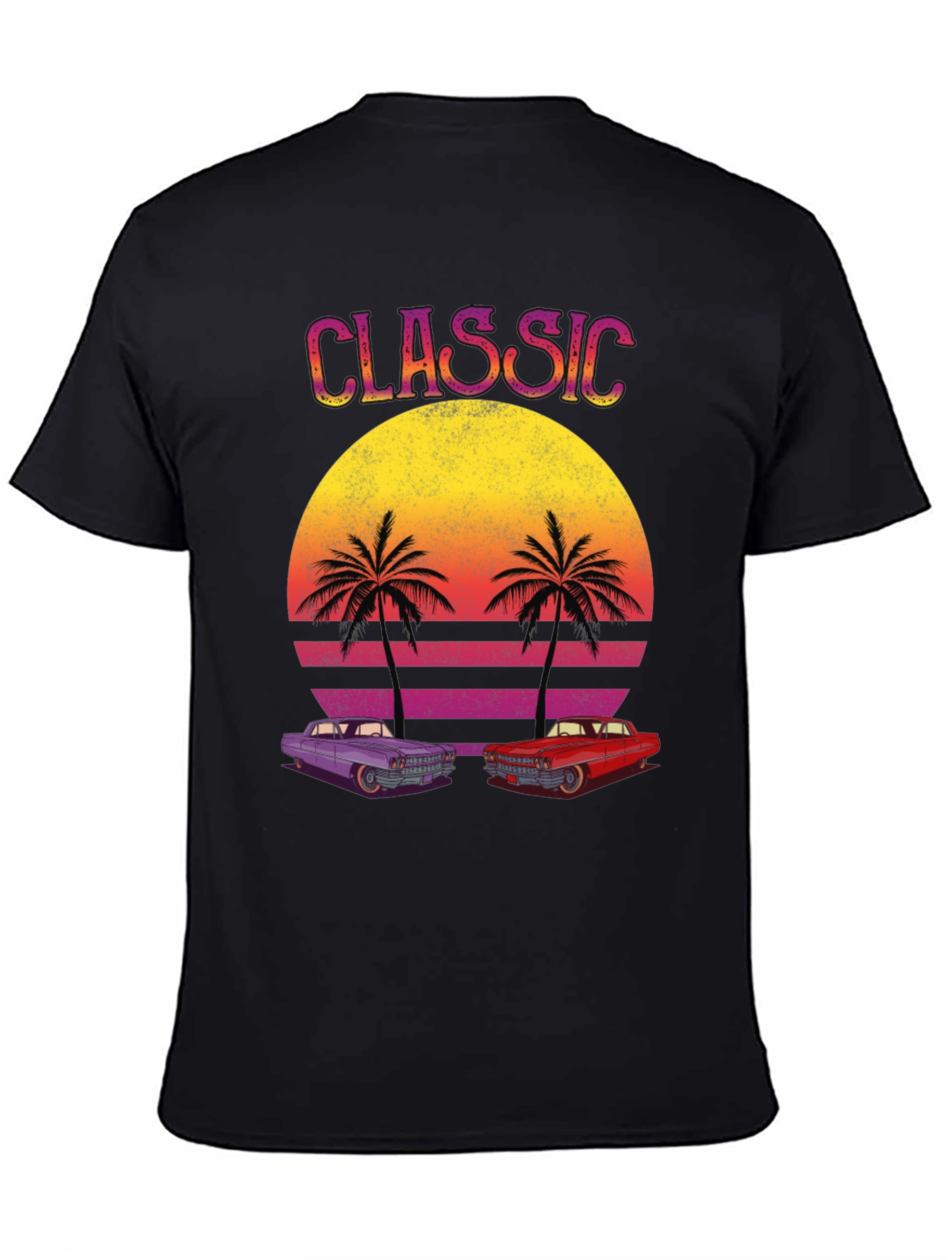 Black Classic Cars Sunset Graphic Tee view 4