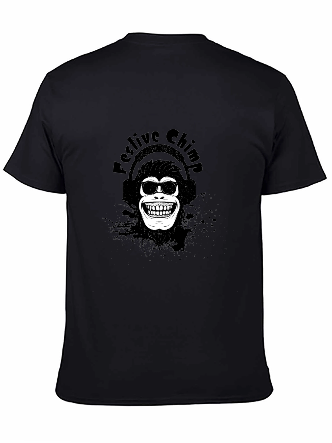 Black Festive Chimp Graphic Tee - Black Cotton T-Shirt view 4