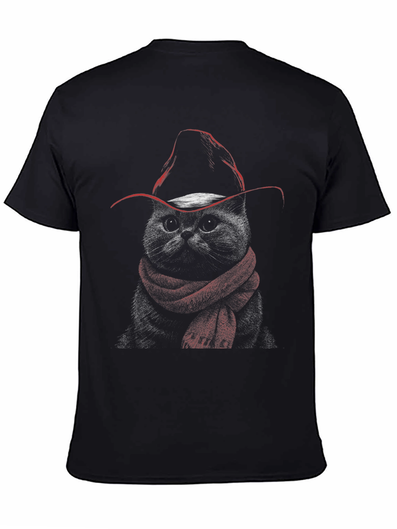 Black Cool Cat Cowboy T-Shirt - Unisex view 4