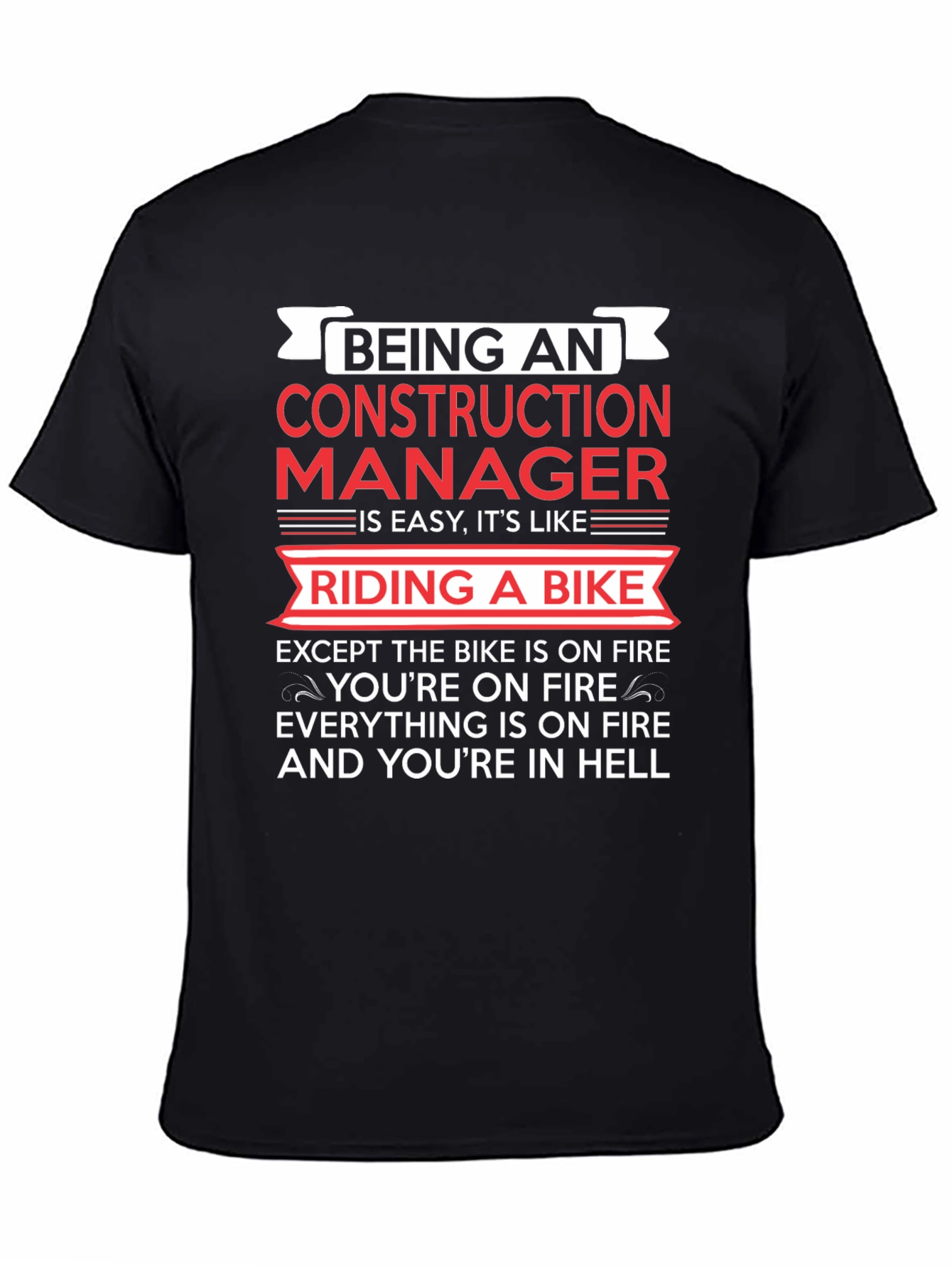 Black Construction Manager Funny T-Shirt view 4