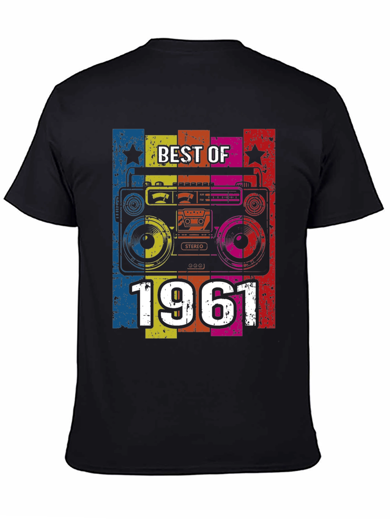 Black Best of 1961 Retro Boombox T-Shirt view 4