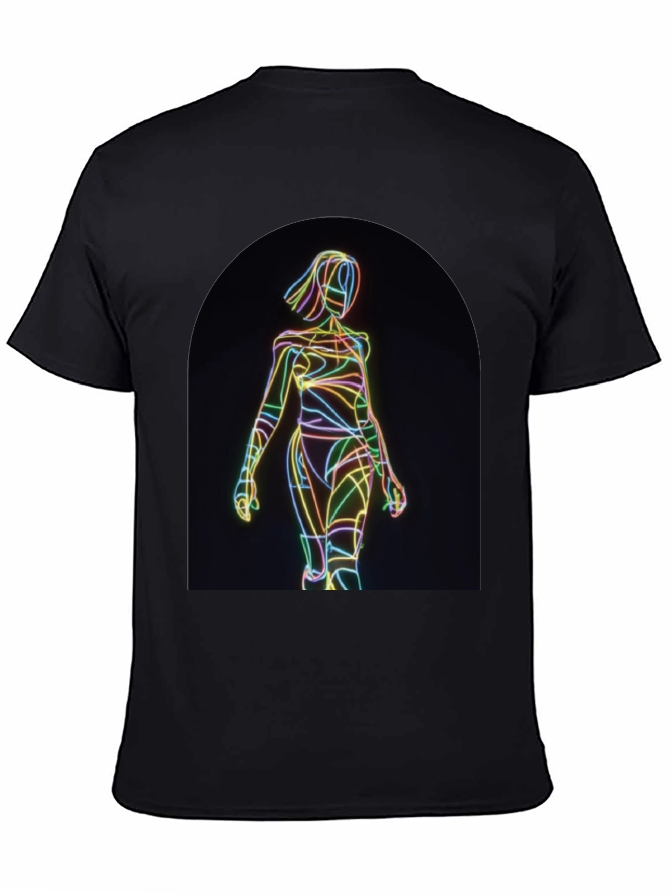 Black Neon Line Art Graphic Black T-Shirt view 4