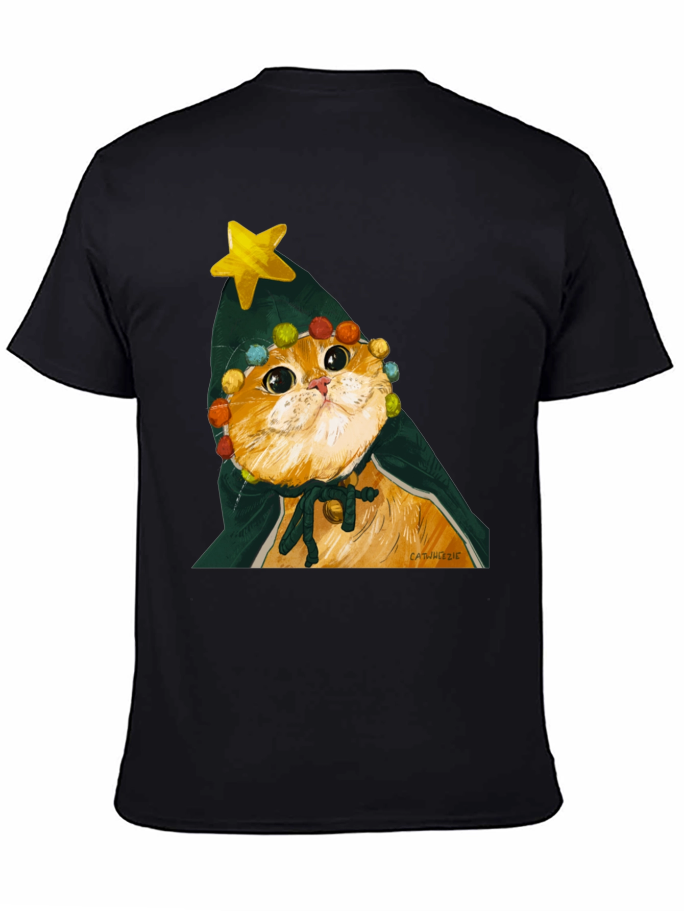 Black Cat Christmas Tree T-Shirt view 4