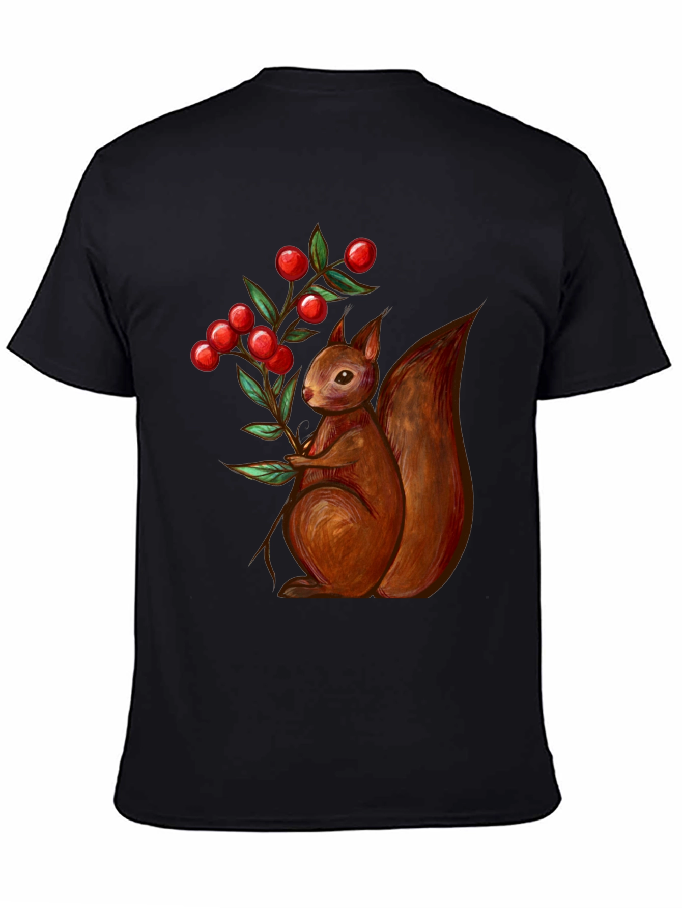 Black Squirrel & Berries Graphic Tee - Stylish Men's T-Shirt view 4