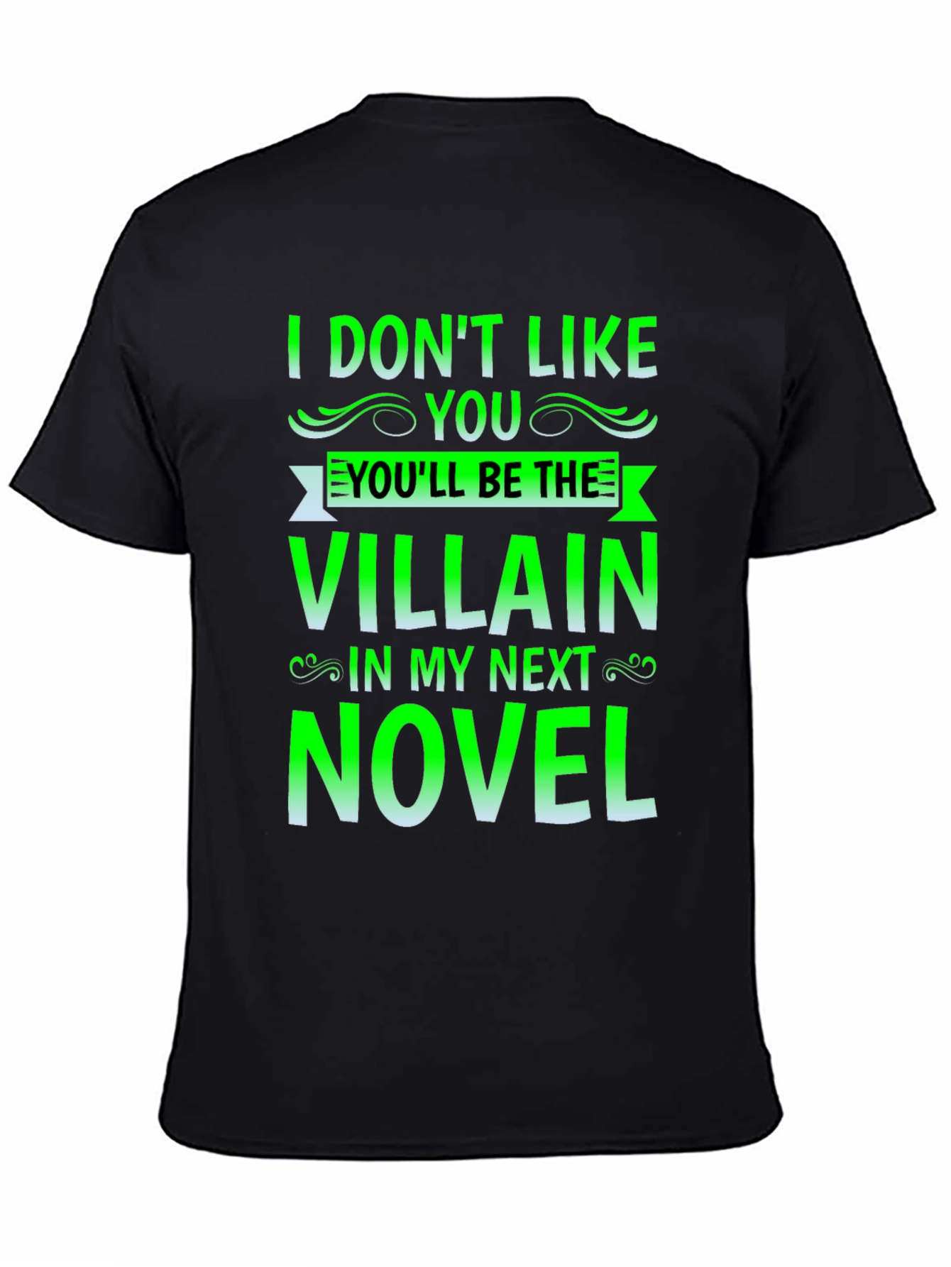Black Villain Novel Black T-Shirt - Funny Writer Tee view 4