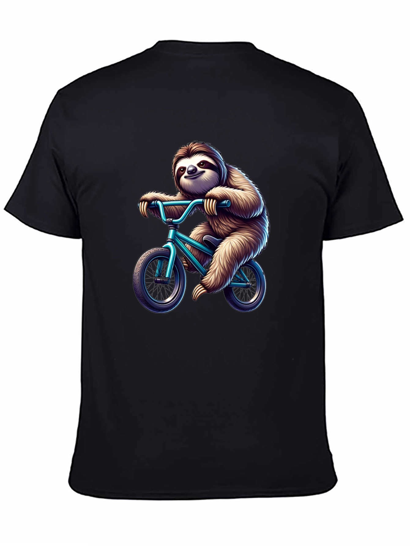 Black Sloth on Bike Graphic T-Shirt - Fun & Unique Design view 4