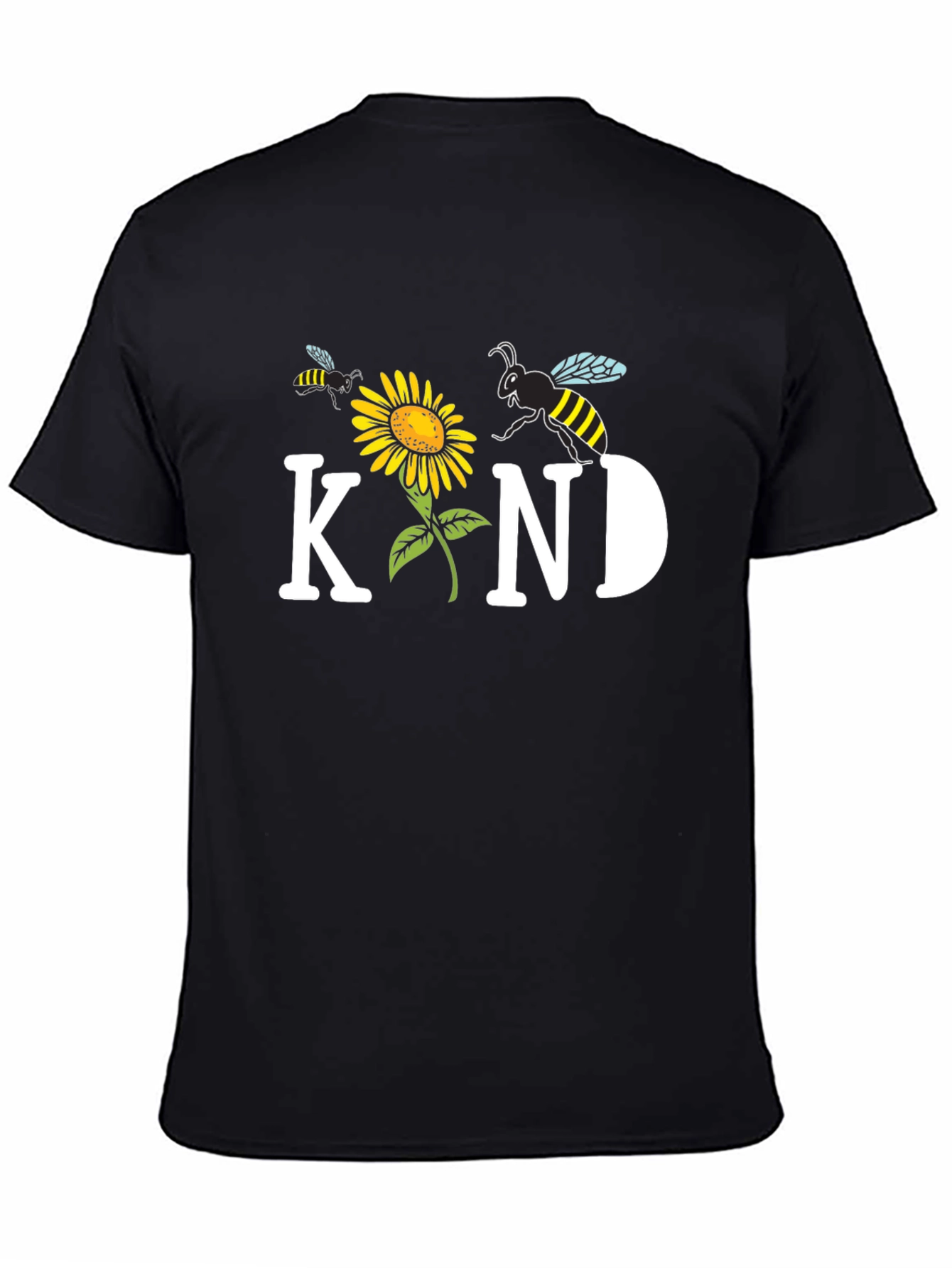 Black Kind Bee Sunflower Graphic Tee - Unisex Black T-Shirt view 4