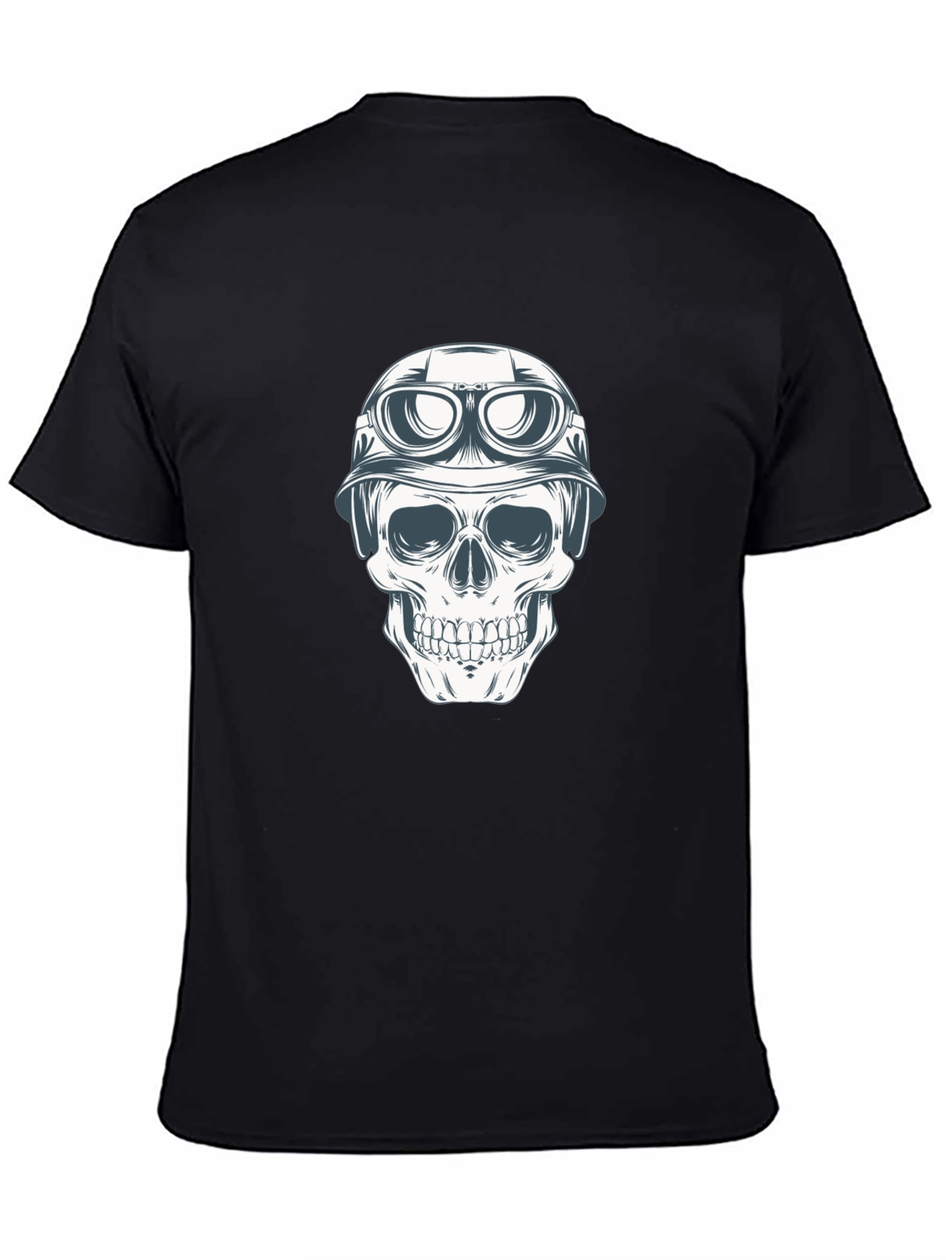 Black Skull in Helmet Graphic Tee - Black Cotton T-Shirt view 4