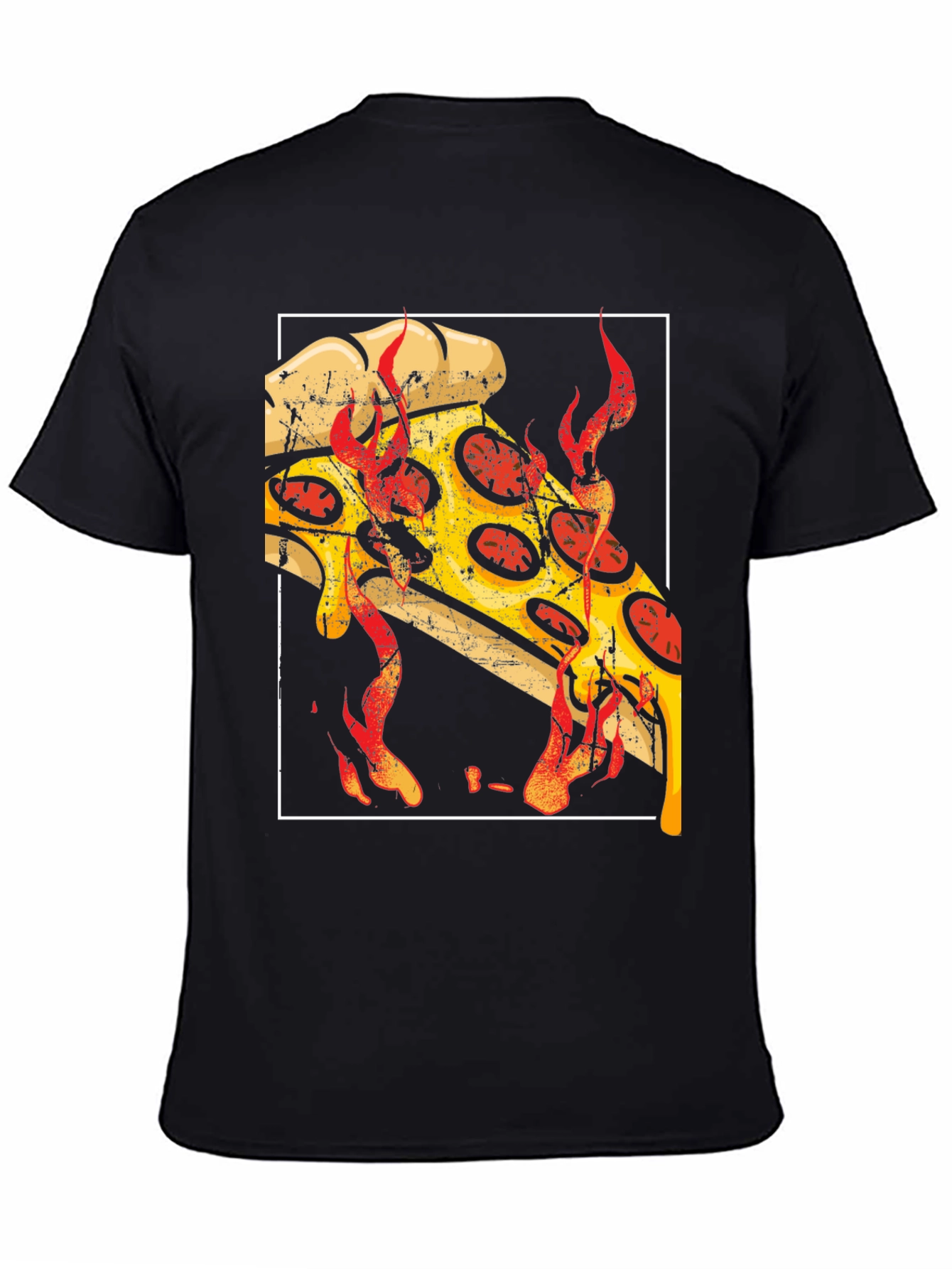 Fiery Pizza Graphic Tee - Black Cotton T-Shirt - 4