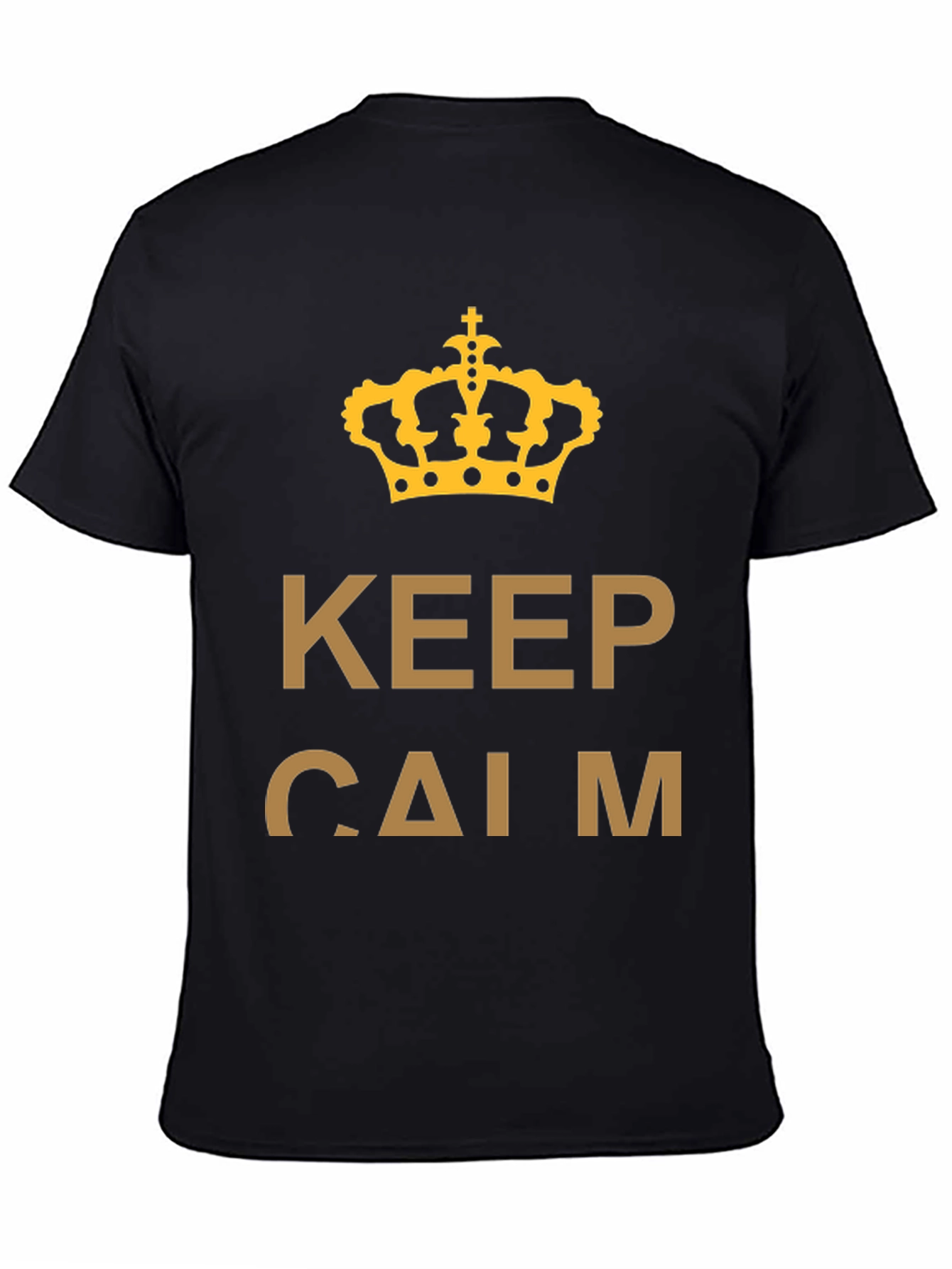 Black Keep Calm Crown T-Shirt - Gold Print on Black view 4