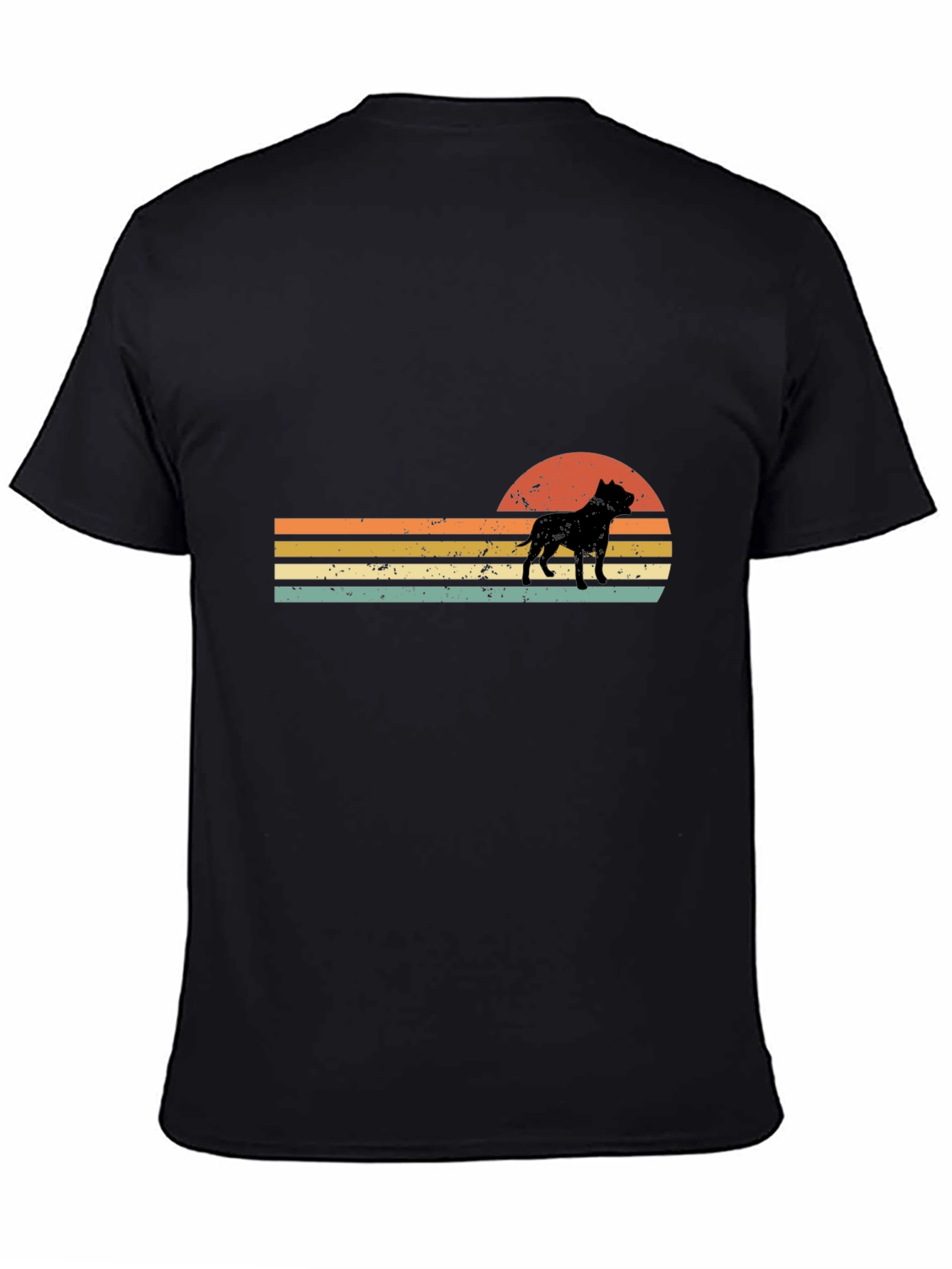 Black Retro Pitbull Sunset T-Shirt view 4