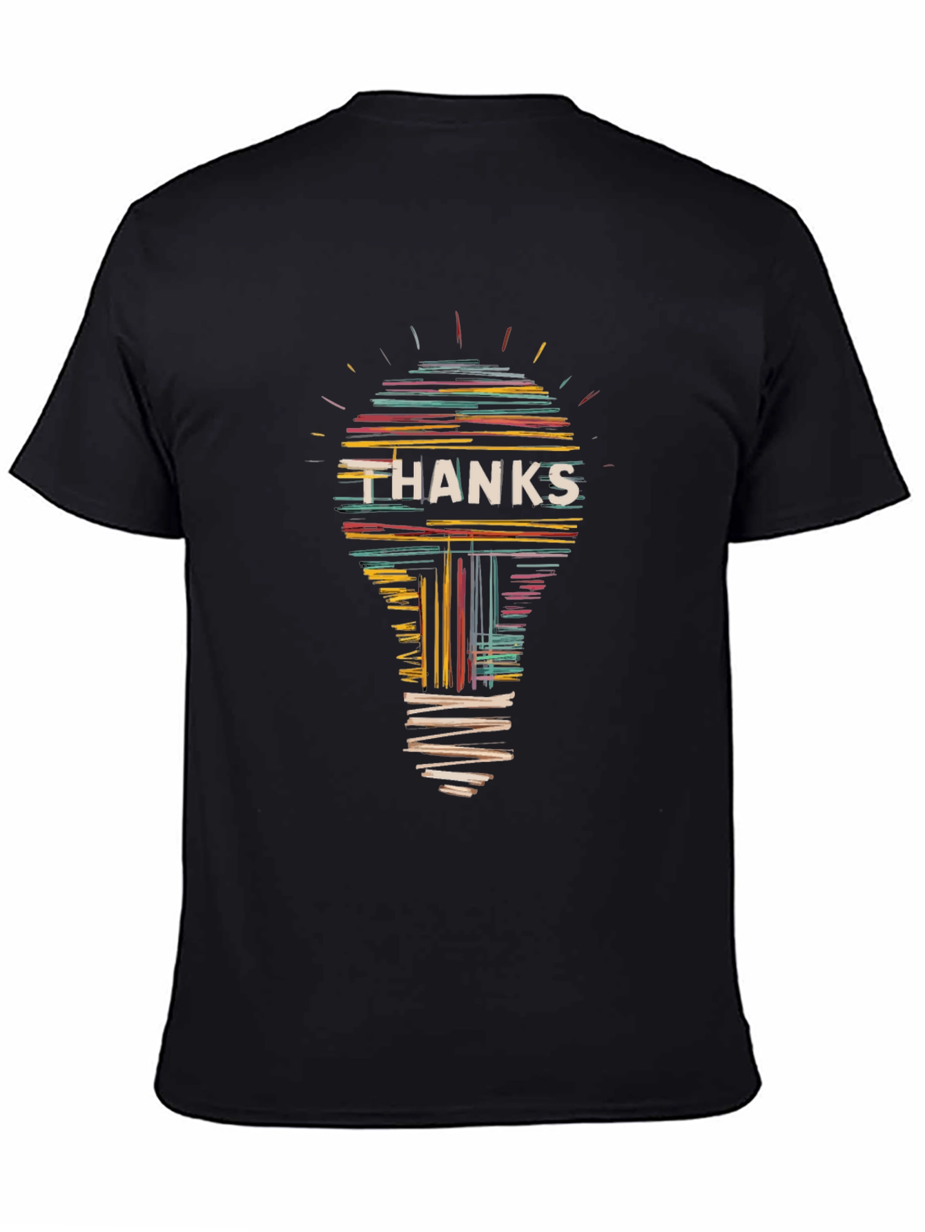 Black Thanks Lightbulb Graphic Tee - Black Cotton T-Shirt view 4