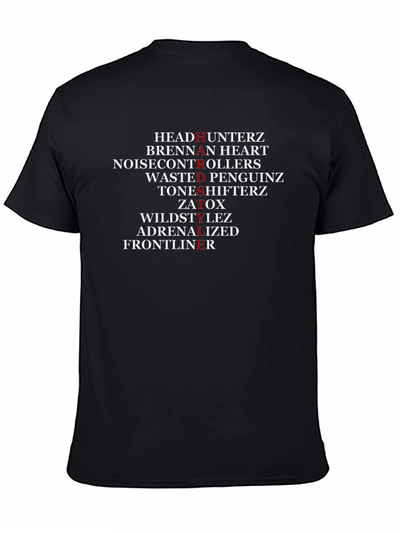 Black Hardstyle DJ Names T-Shirt - Music Festival Rave view 4