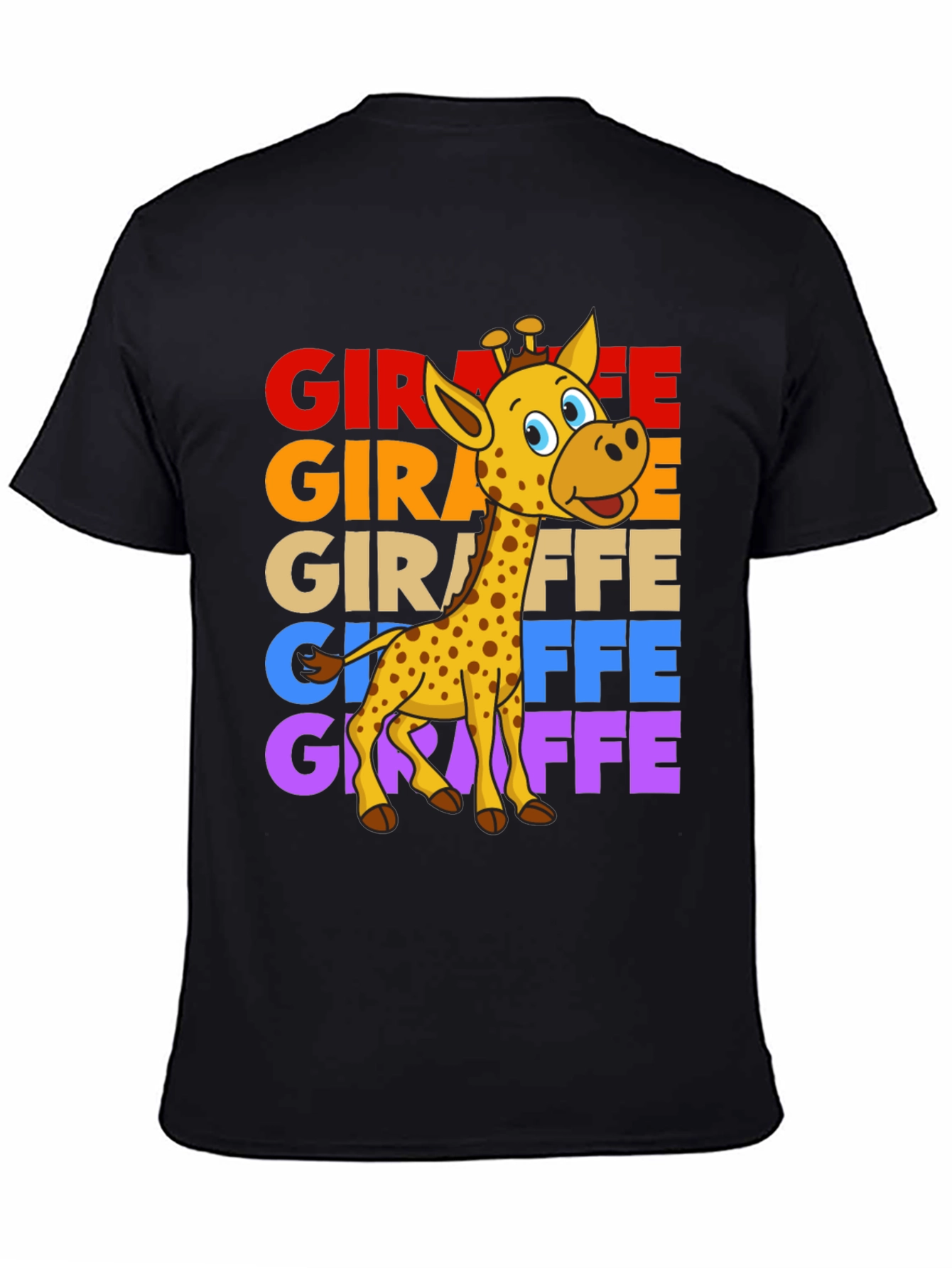 Black Giraffe Graphic Tee - Colorful Cartoon Giraffe Design view 4