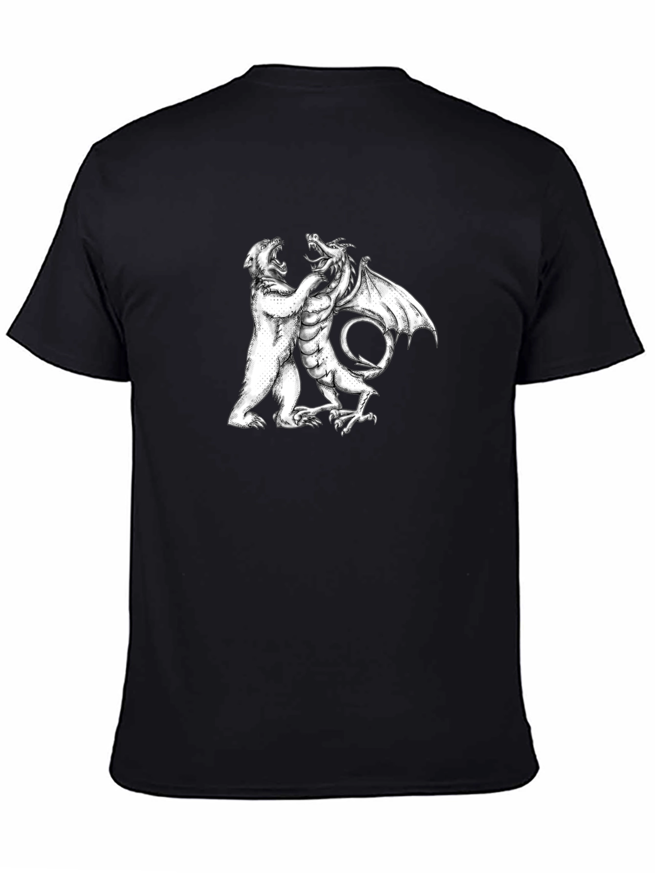 Black Bear vs Dragon Graphic Tee - Black Cotton Blend view 4