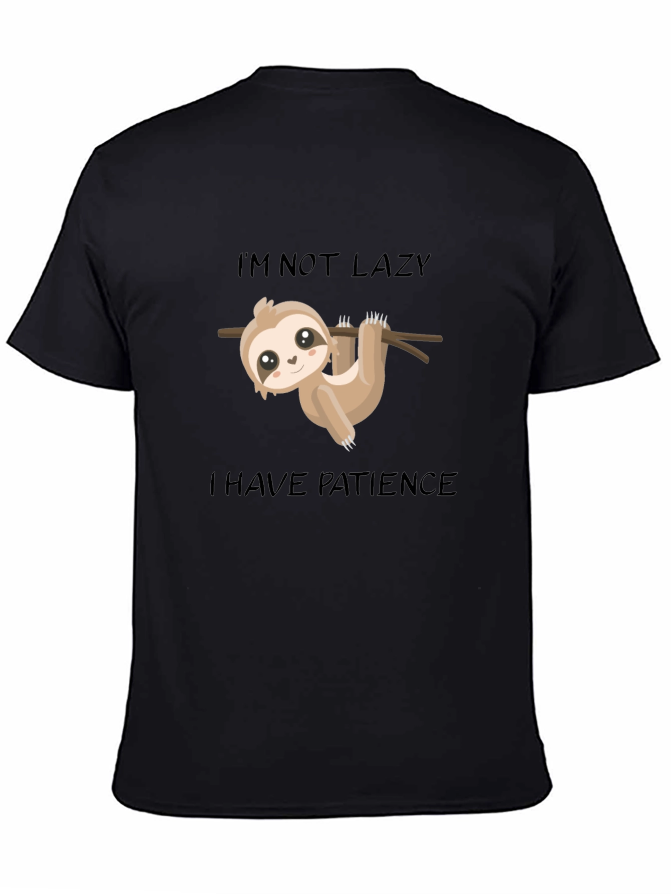Black Sloth Patience T-Shirt: Lazy? No, Just Patient! view 4