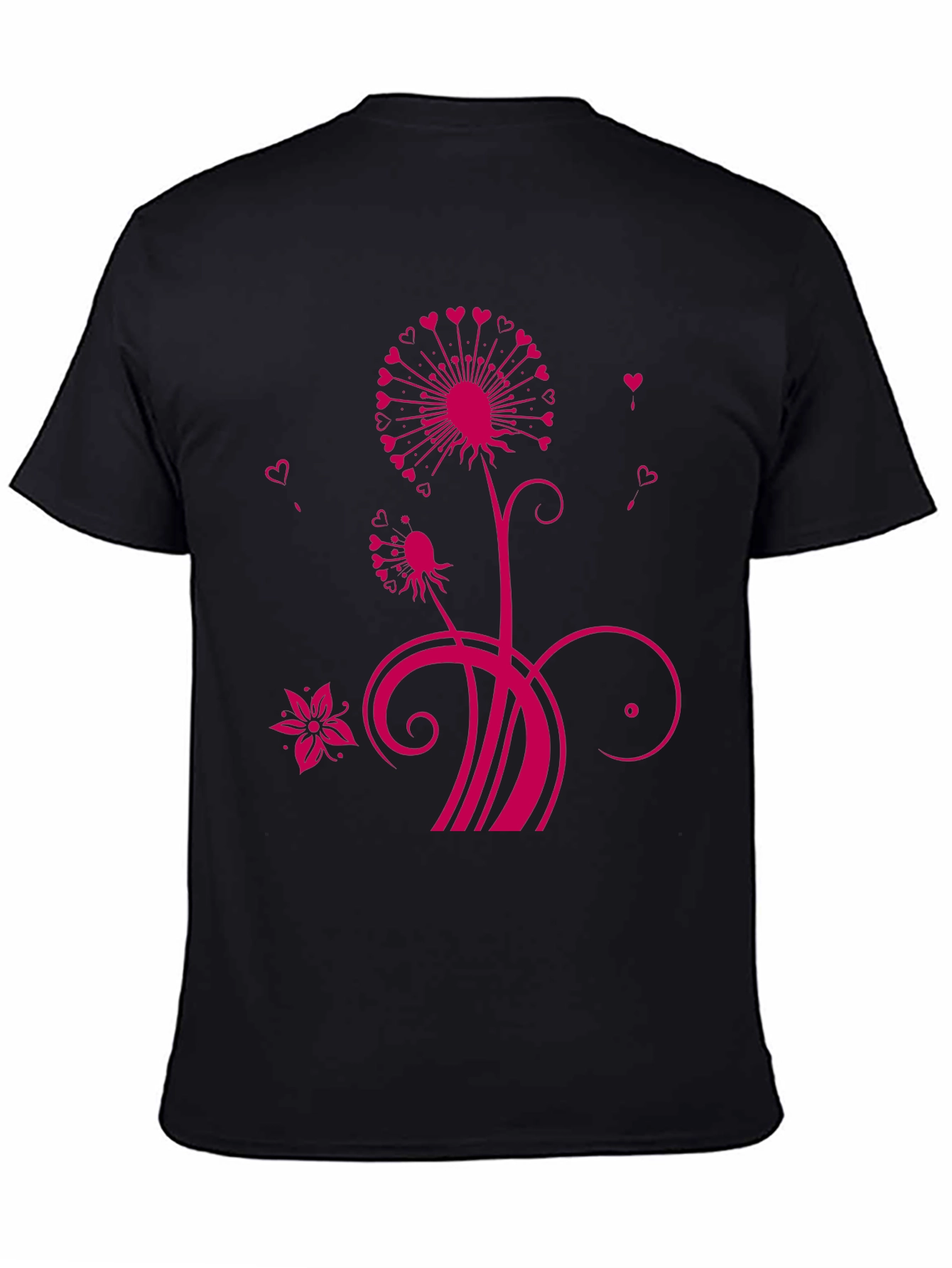Black Floral Heart Dandelion Graphic Tee - Black view 4