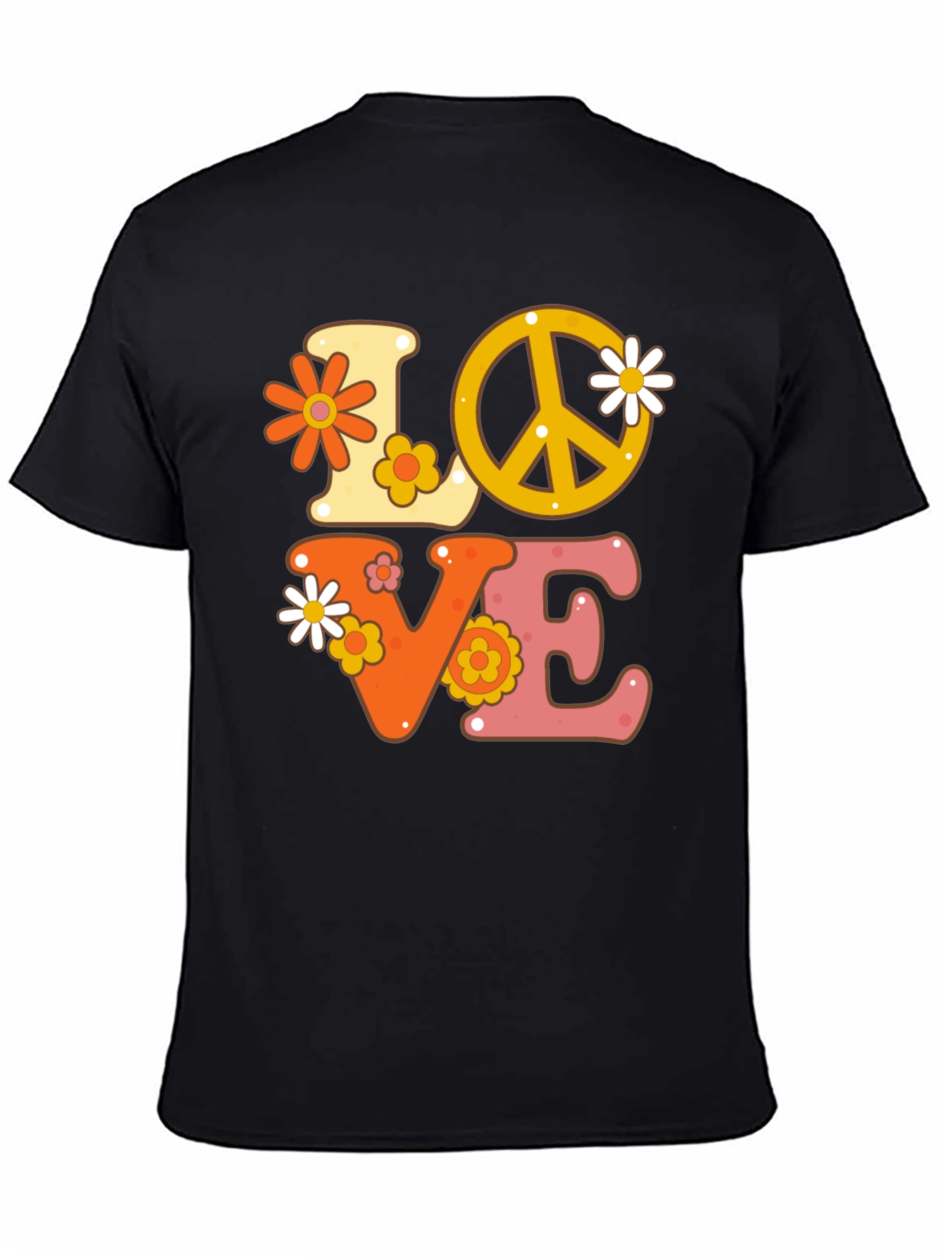 Black Retro Love Peace Sign Graphic Tee view 4