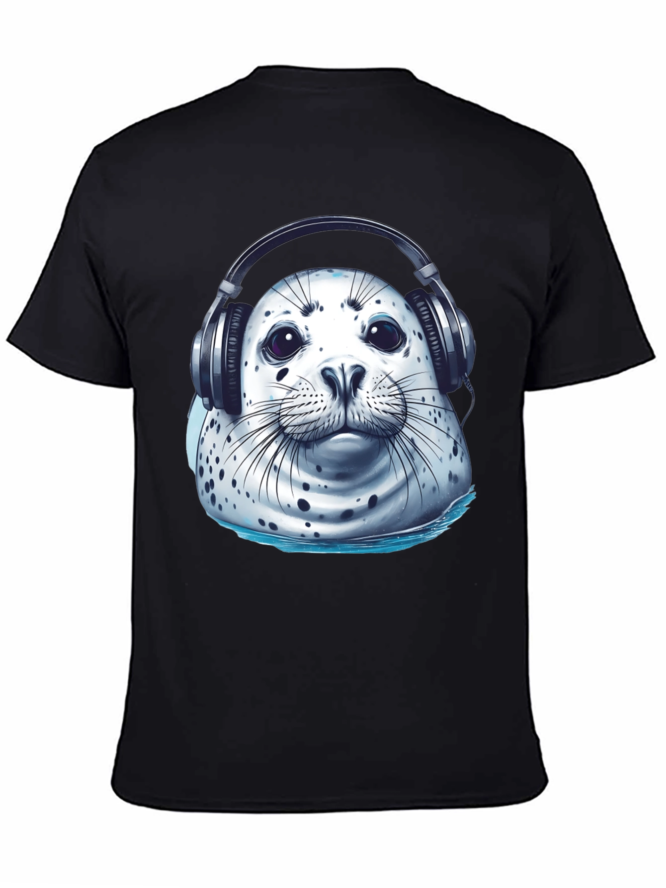 Black Seal with Headphones Graphic Tee view 4