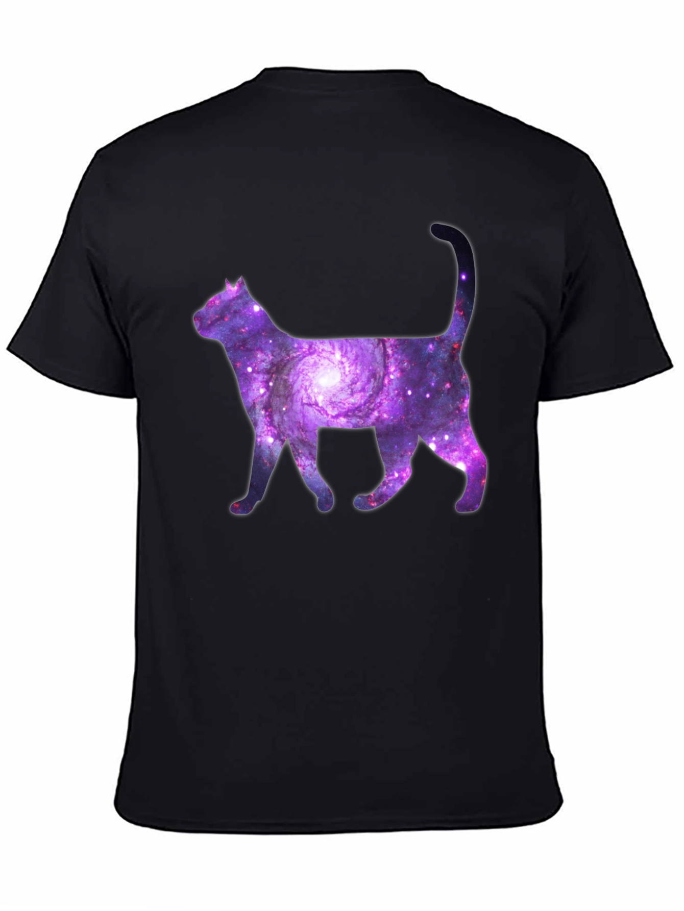 Black Galaxy Cat Graphic Tee - Trendy Space Design view 4