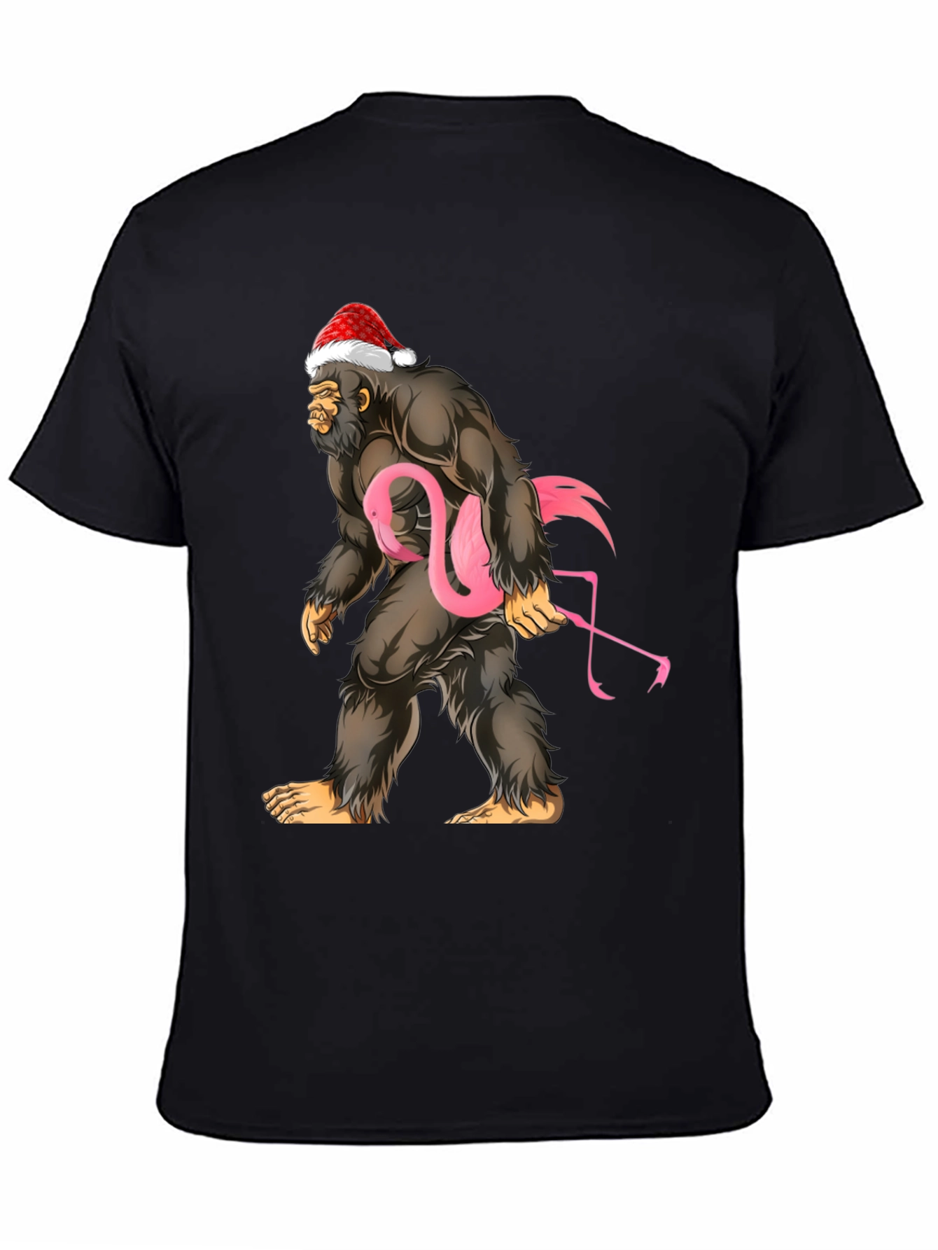 Black Bigfoot Santa Flamingo T-Shirt view 4