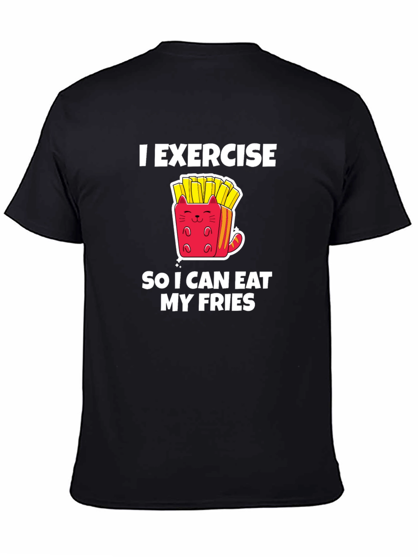 Black Exercise Eat Fries Black T-Shirt view 4