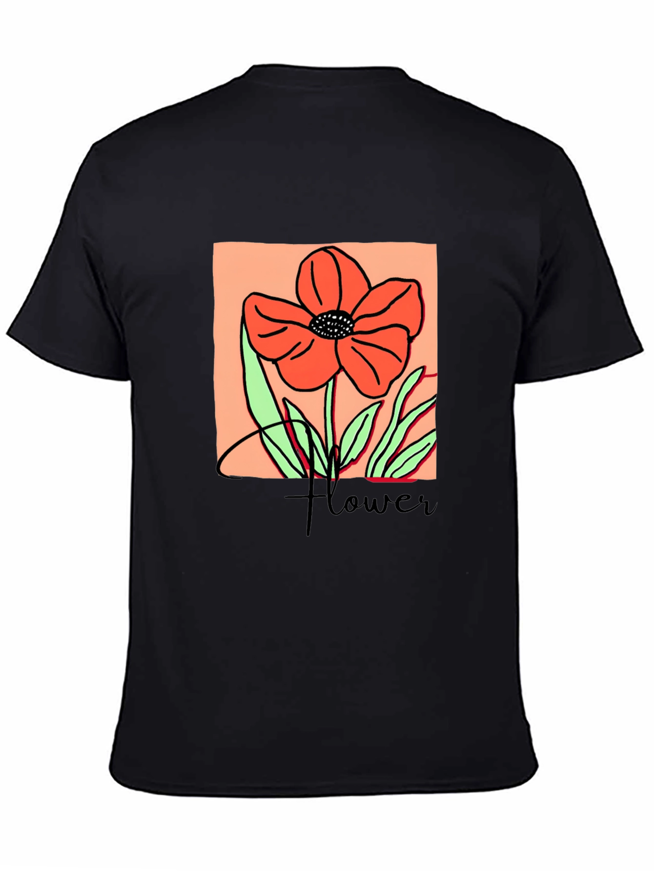 Black Floral Graphic T-Shirt - Artistic Flower Design view 4