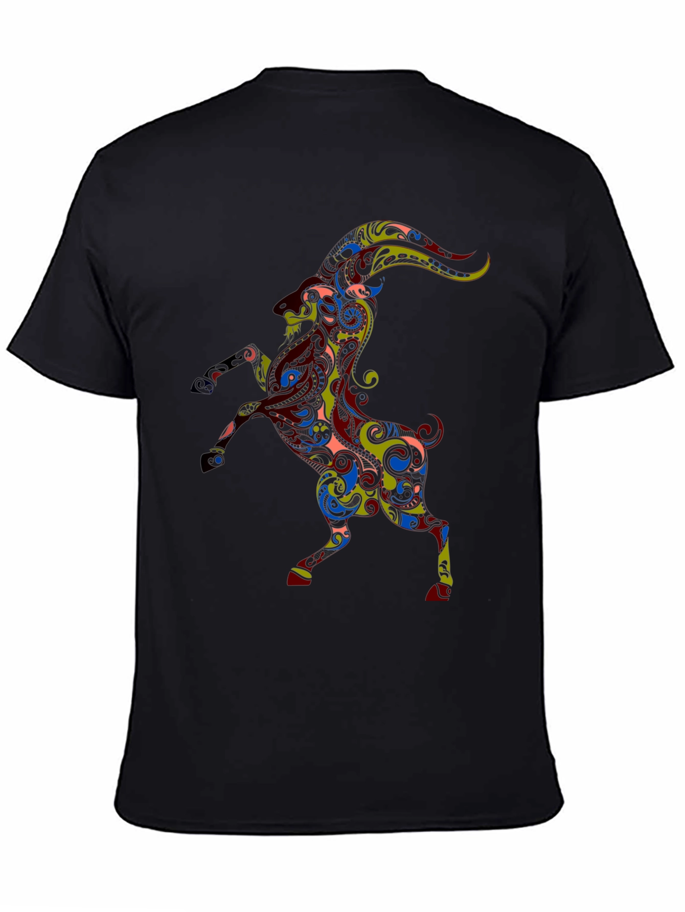 Black Ornate Ram Graphic Tee - Stylish Black T-Shirt view 4