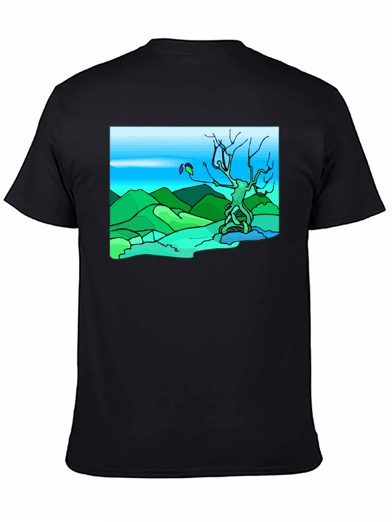 Black Artsy Nature Scene Black T-Shirt view 4
