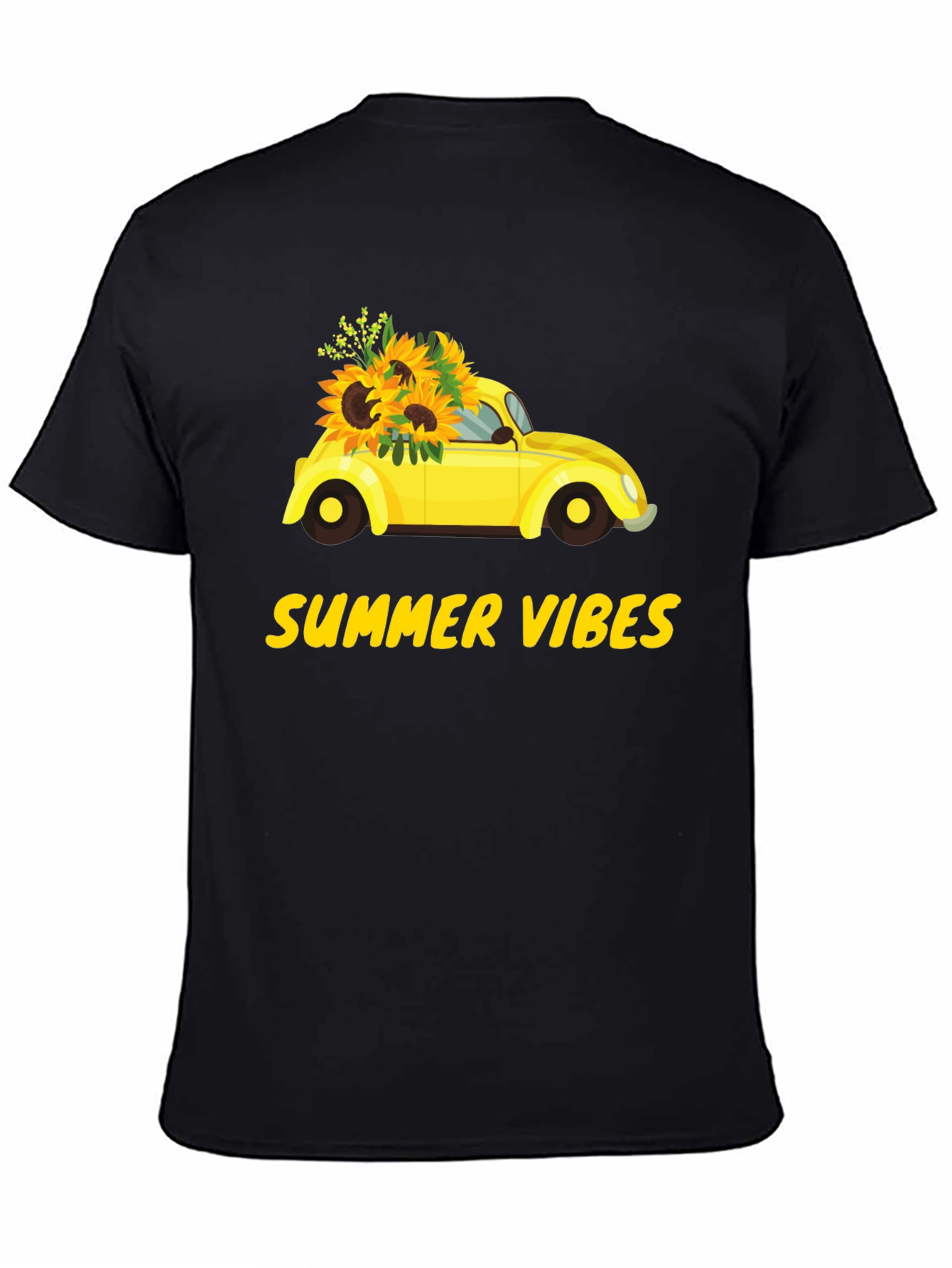 Black Summer Vibes Sunflower Car Graphic T-Shirt view 4