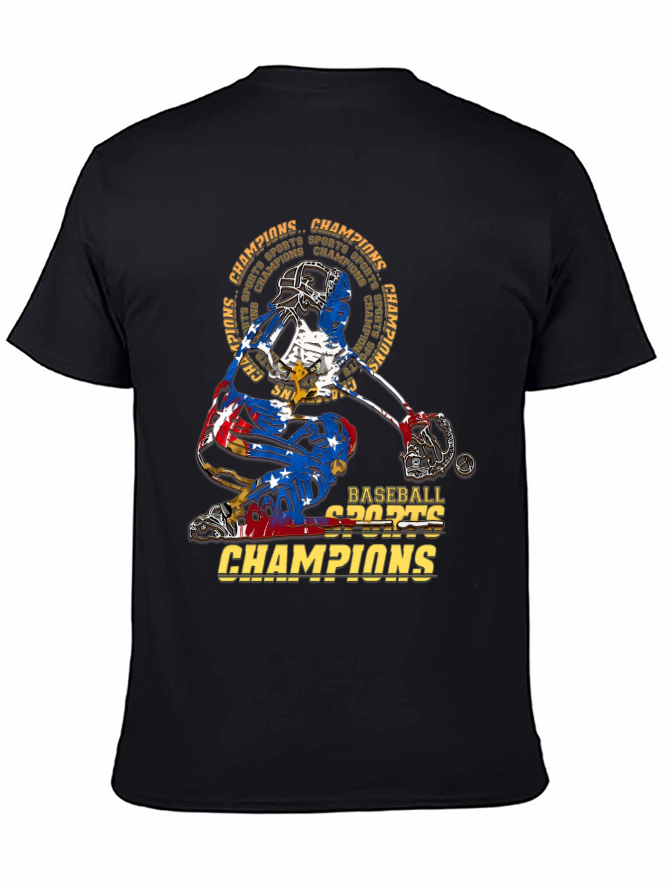 Black Baseball Catcher Champions T-Shirt view 4