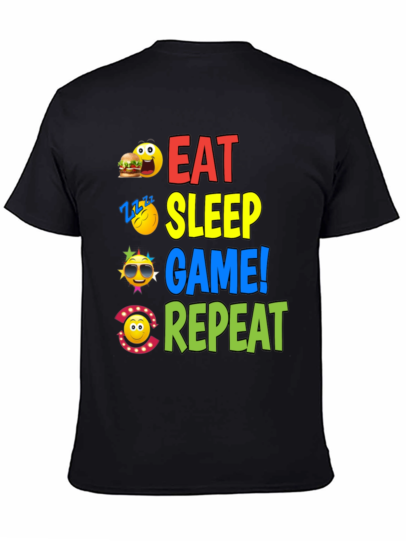 Black Eat Sleep Game Repeat Graphic T-Shirt view 4