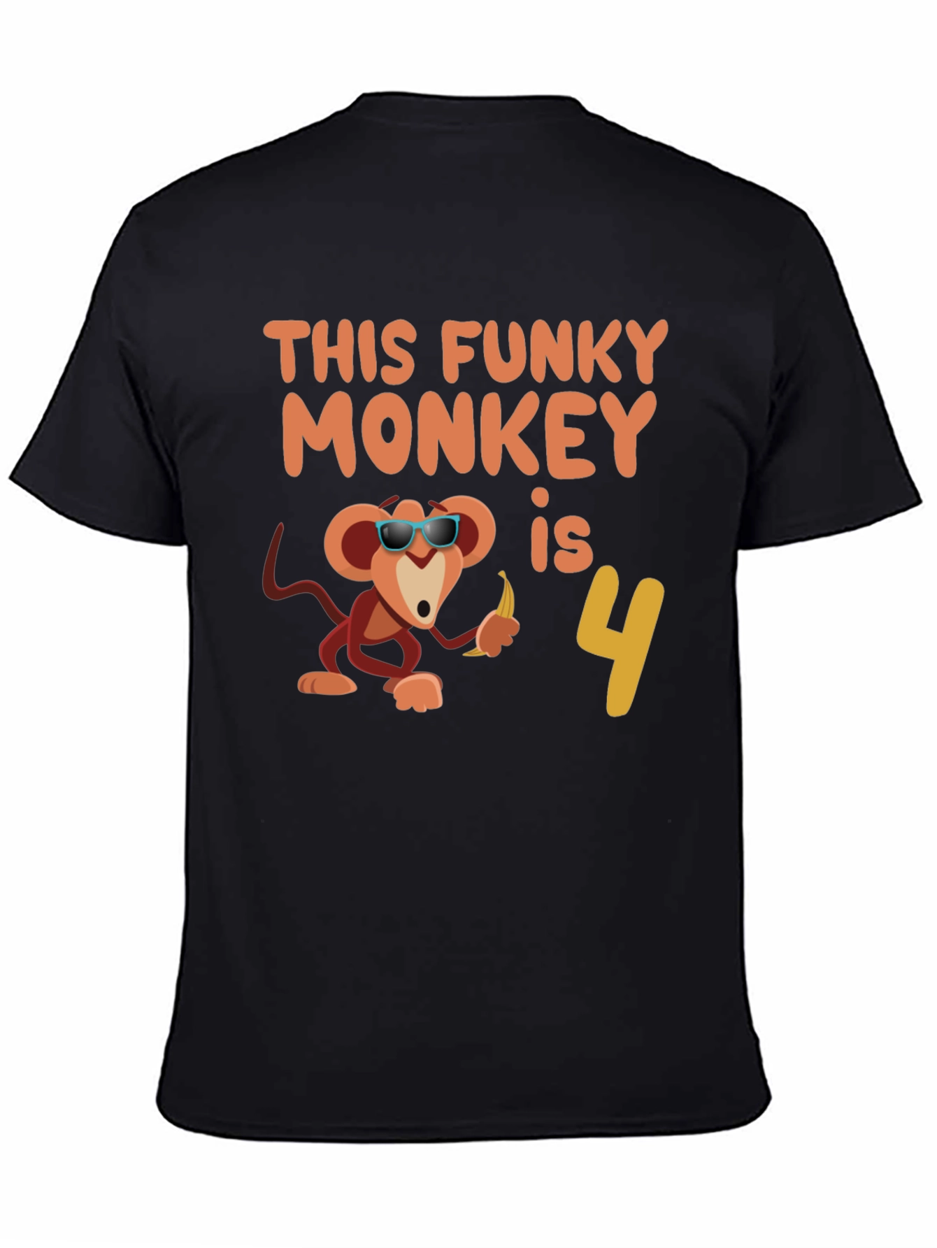 Black Funky Monkey Birthday T-Shirt: 4th Birthday Apparel view 4