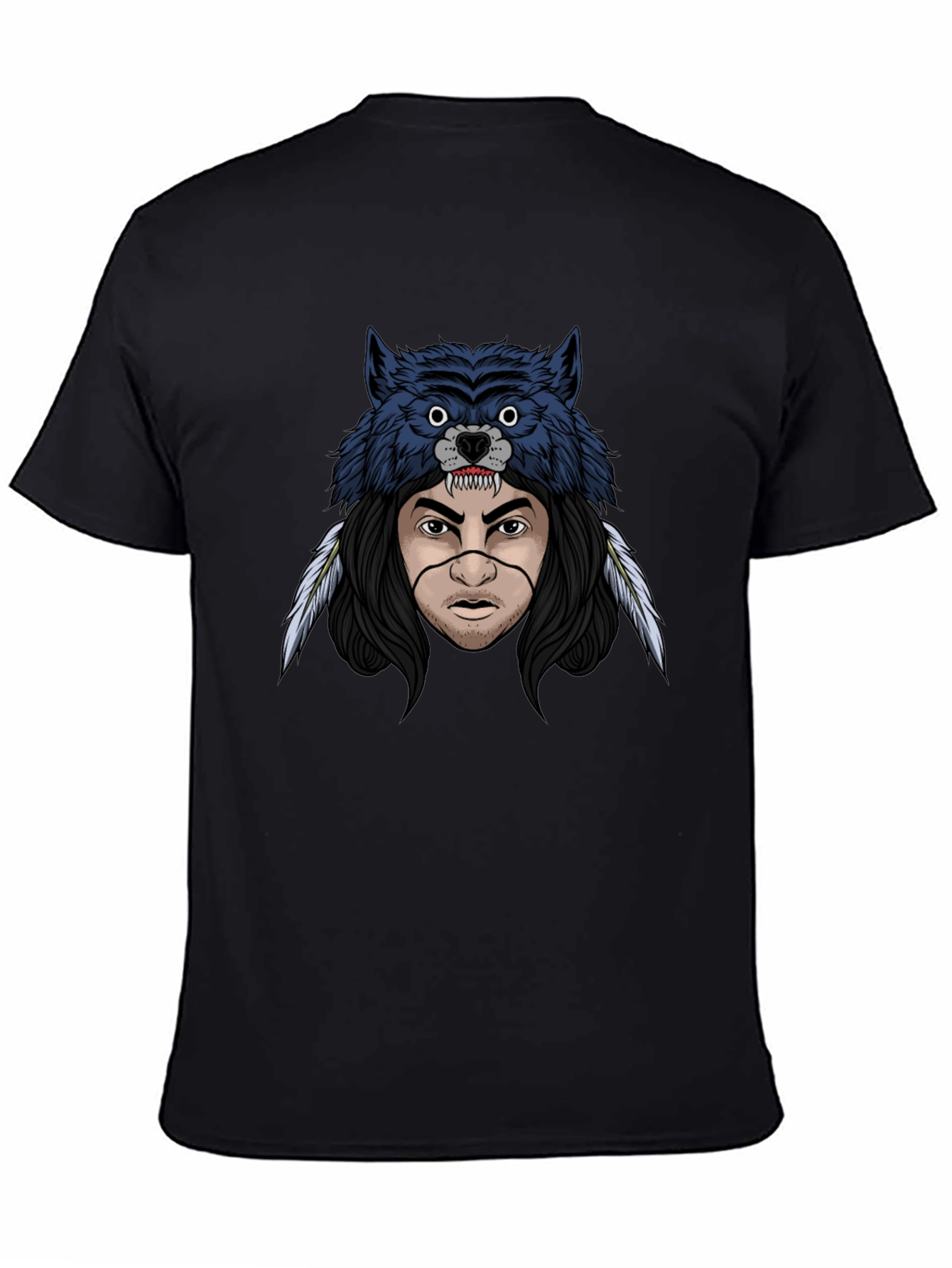 Black Wolf Headdress Graphic T-Shirt - Men's Black Tee view 4