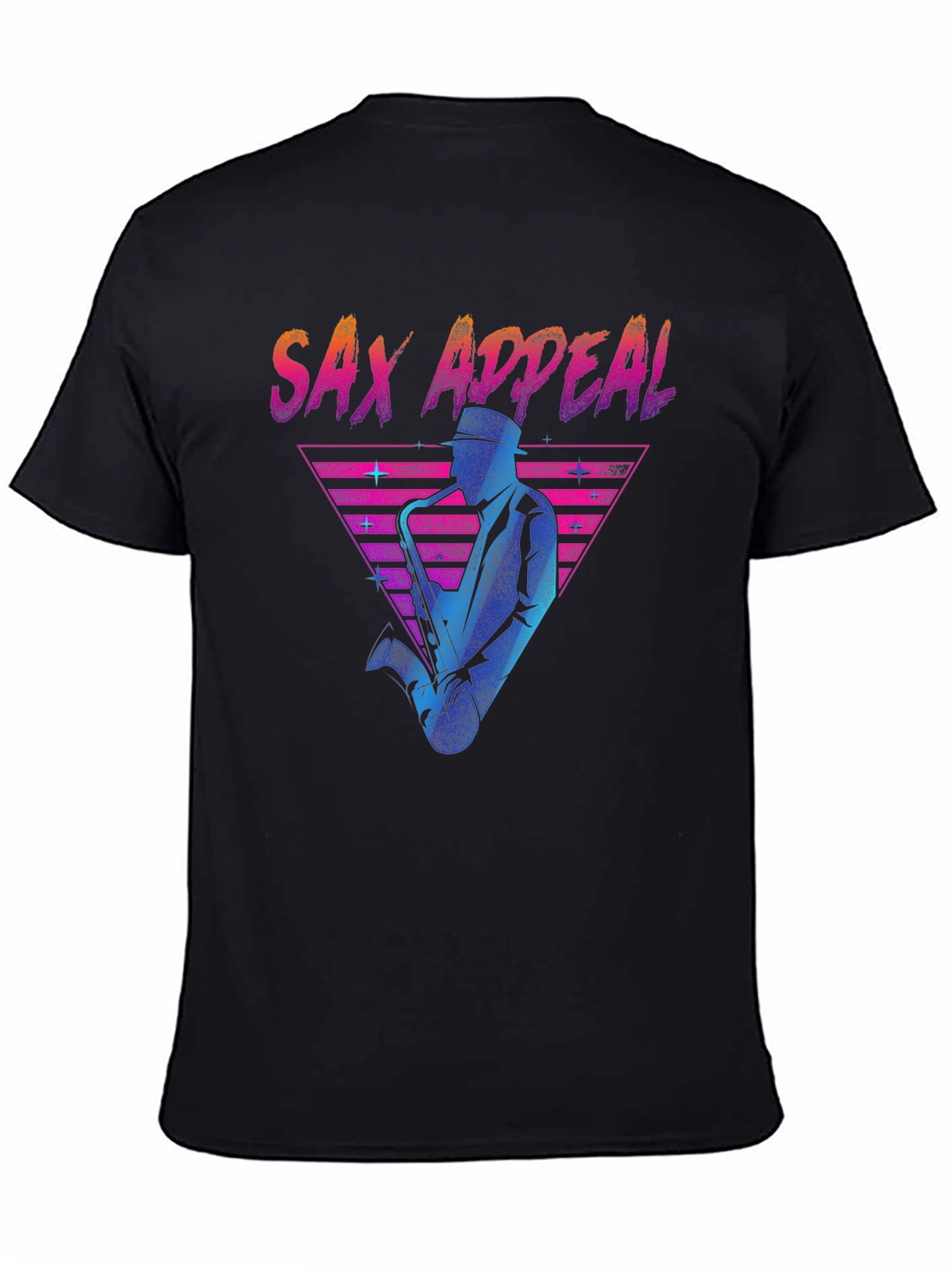Black Sax Appeal T-Shirt - Retro 80s Design view 4
