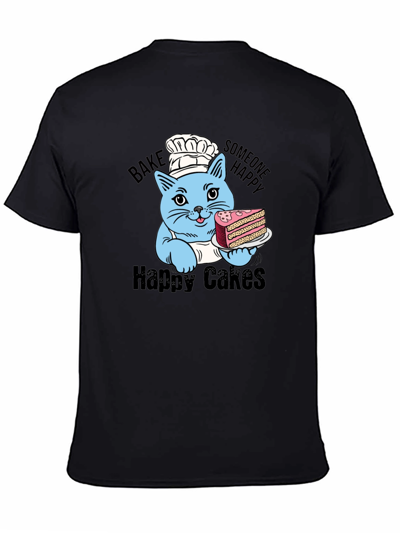 Black Happy Cakes T-Shirt: Cute Cat Baker view 4