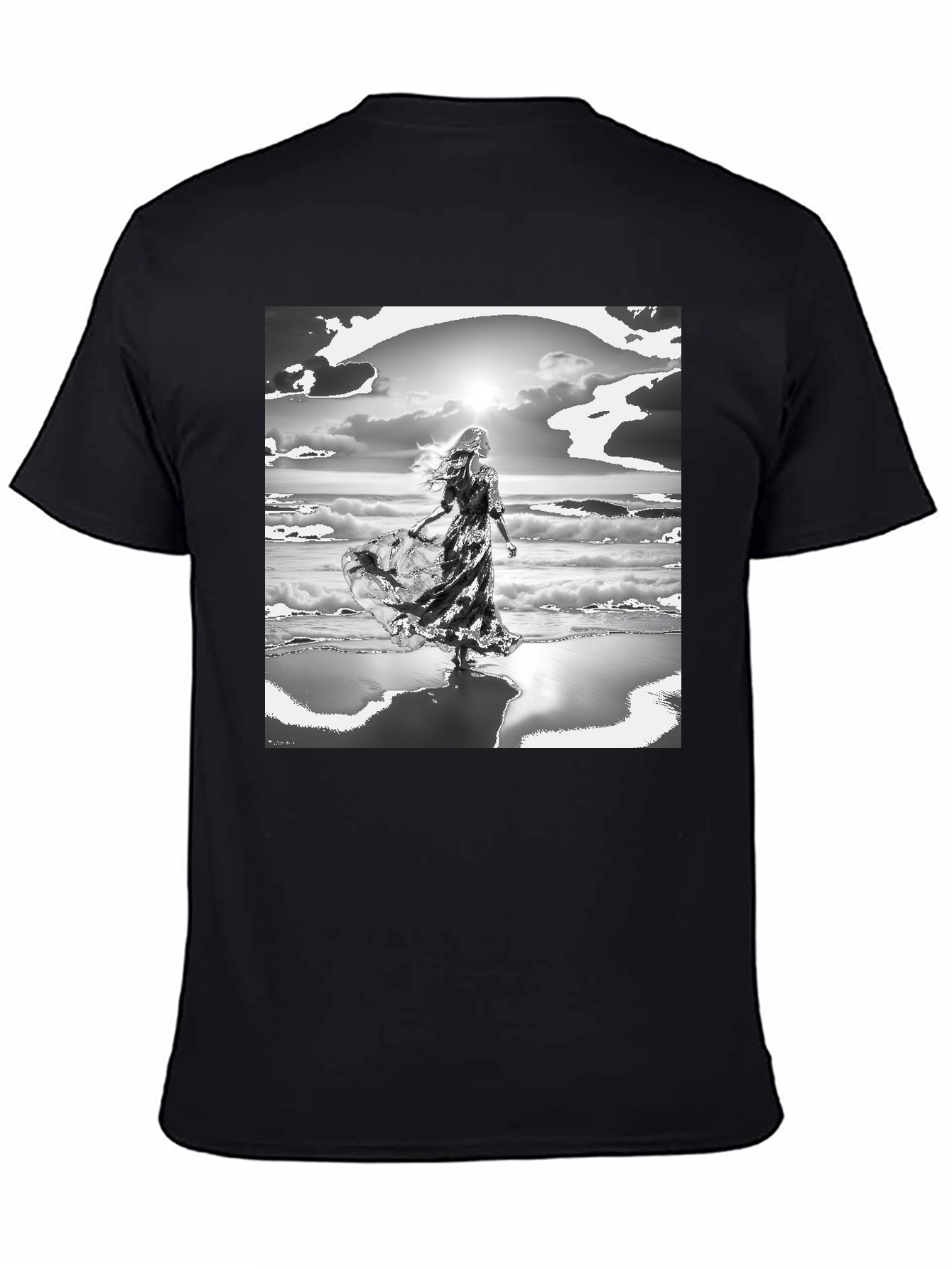 Black Woman on Beach Graphic Tee - Black view 4