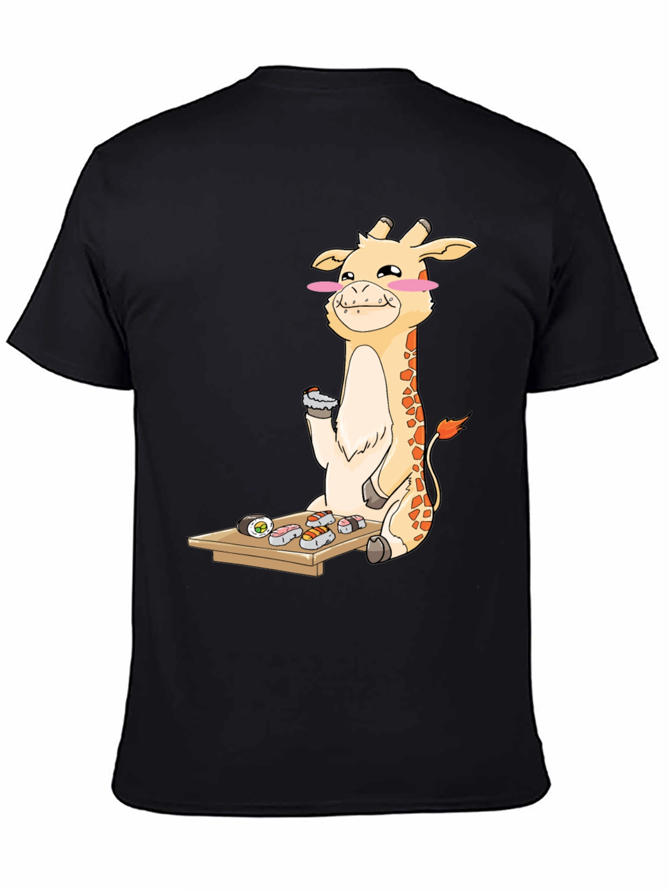 Black Giraffe Sushi Lover T-Shirt - Fun Cartoon Graphic Tee view 4