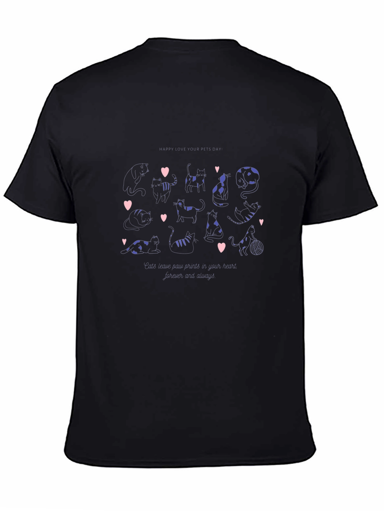 Black Cute Cats Valentine's Day Graphic T-Shirt view 4