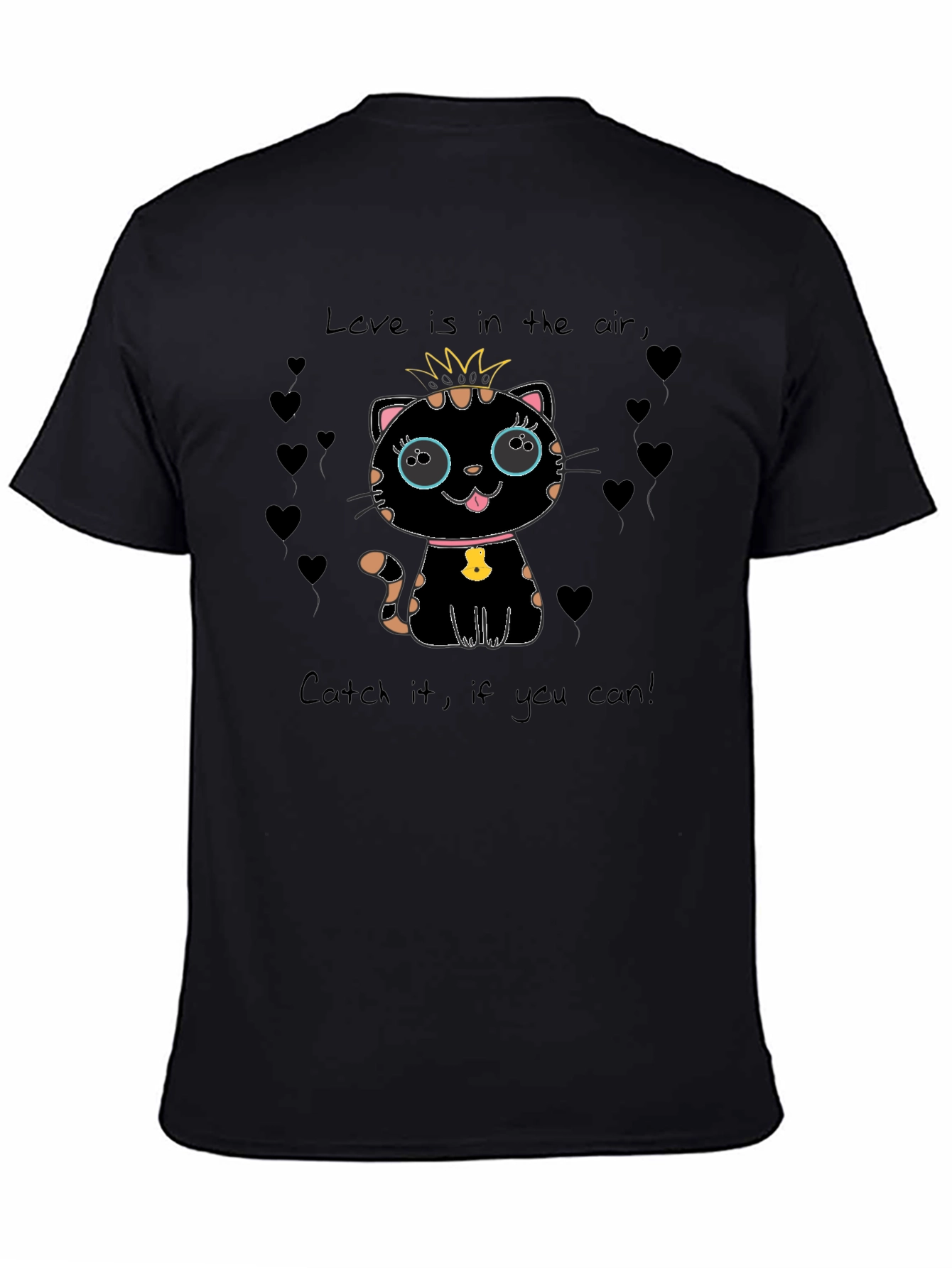 Black Cute Cat Love T-Shirt view 4