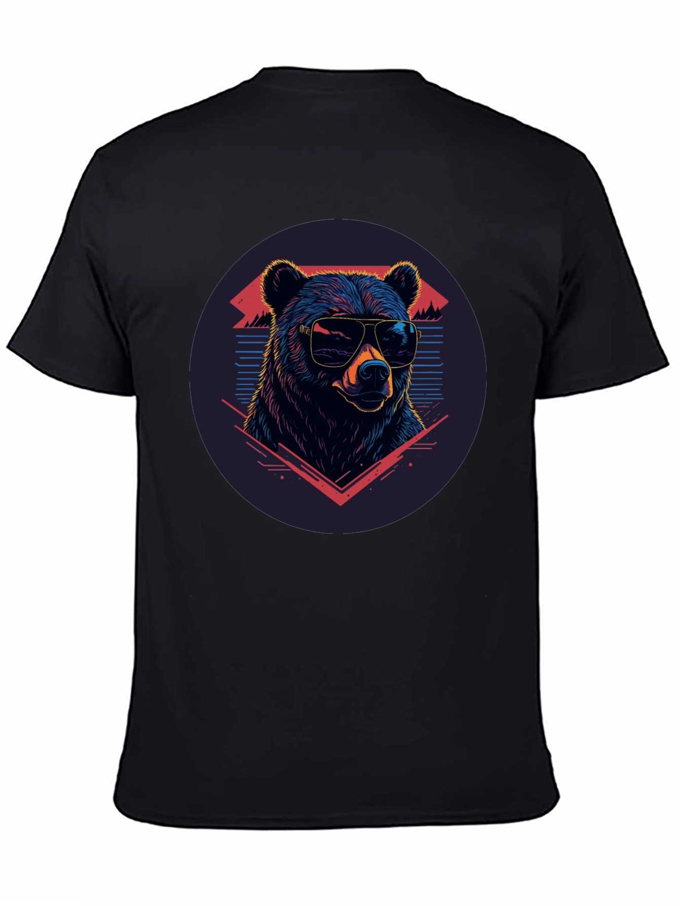 Black Cool Bear Graphic Tee - Retro Style Black T-Shirt view 4