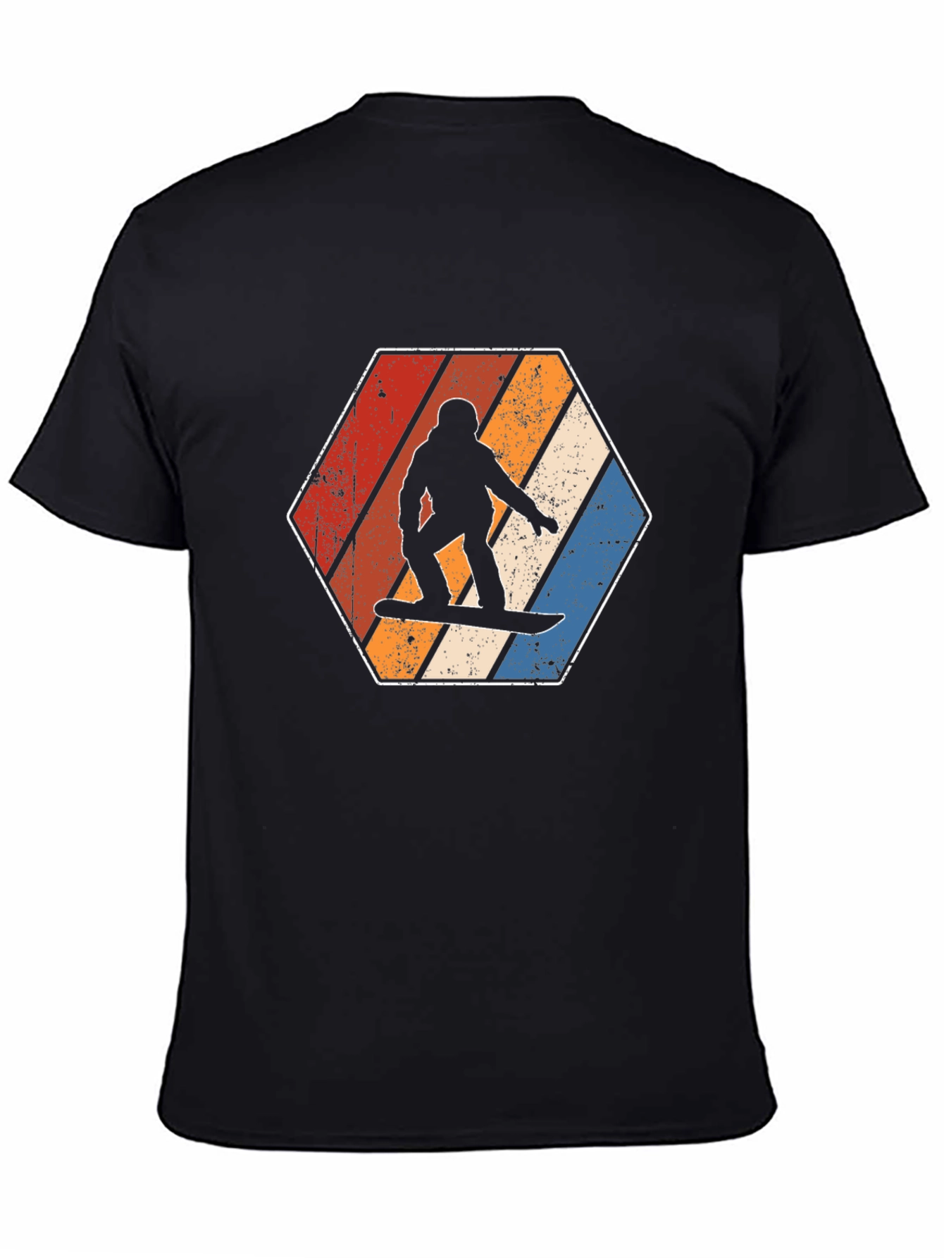 Black Vintage Snowboarder T-Shirt Retro Hexagon Design view 4