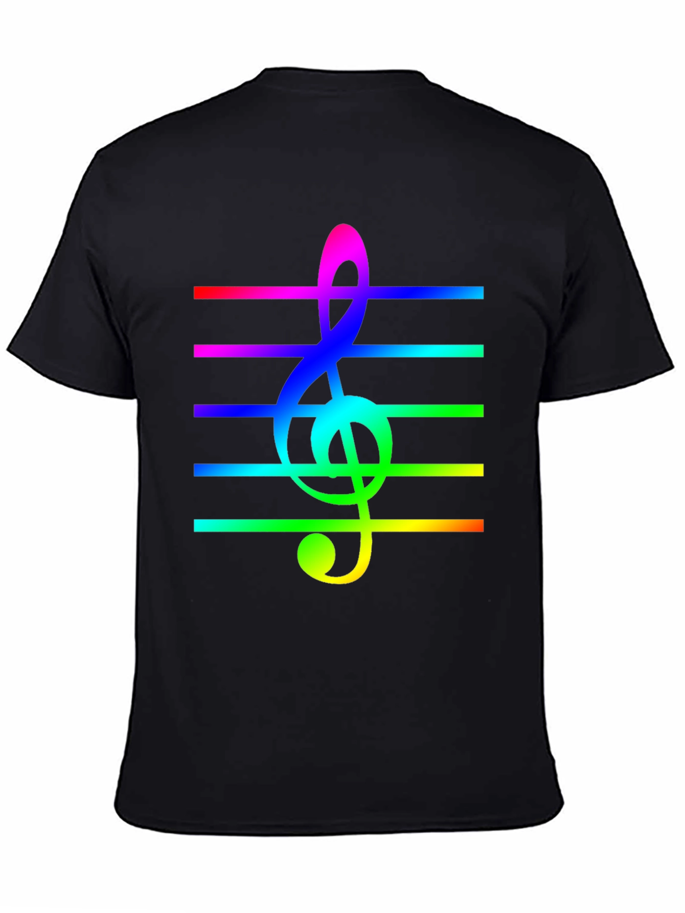 Black Rainbow Treble Clef Music Staff T-Shirt view 4
