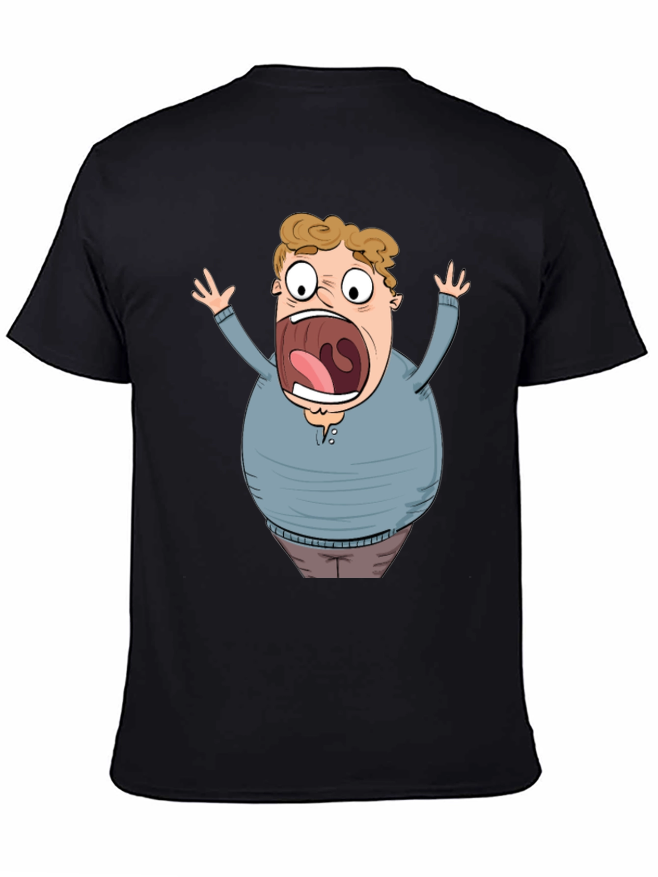 Black Cartoon Scared Man Graphic Black T-Shirt view 4