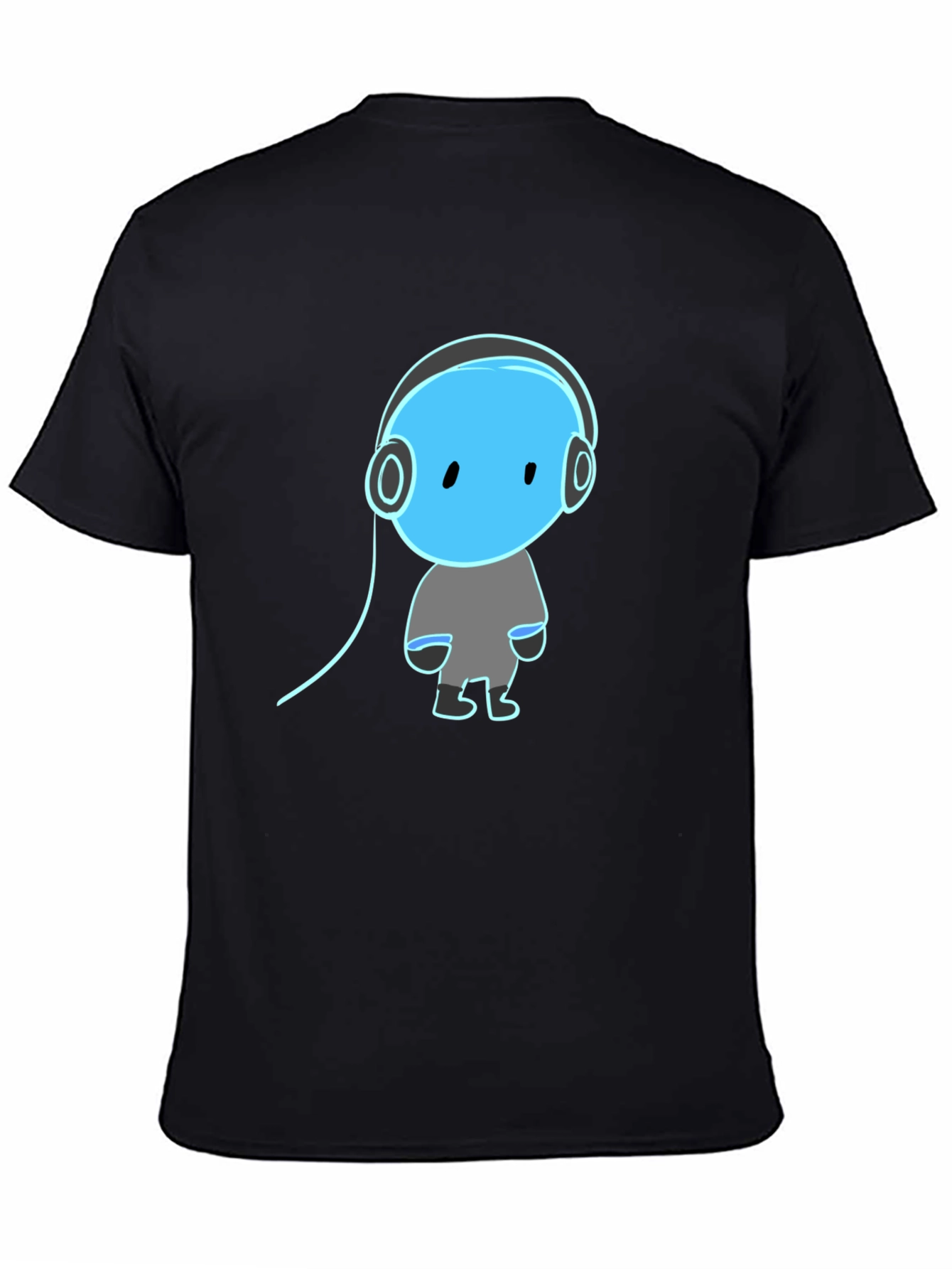 Black Cool Graphic Tee - Blue Headphone Dude view 4