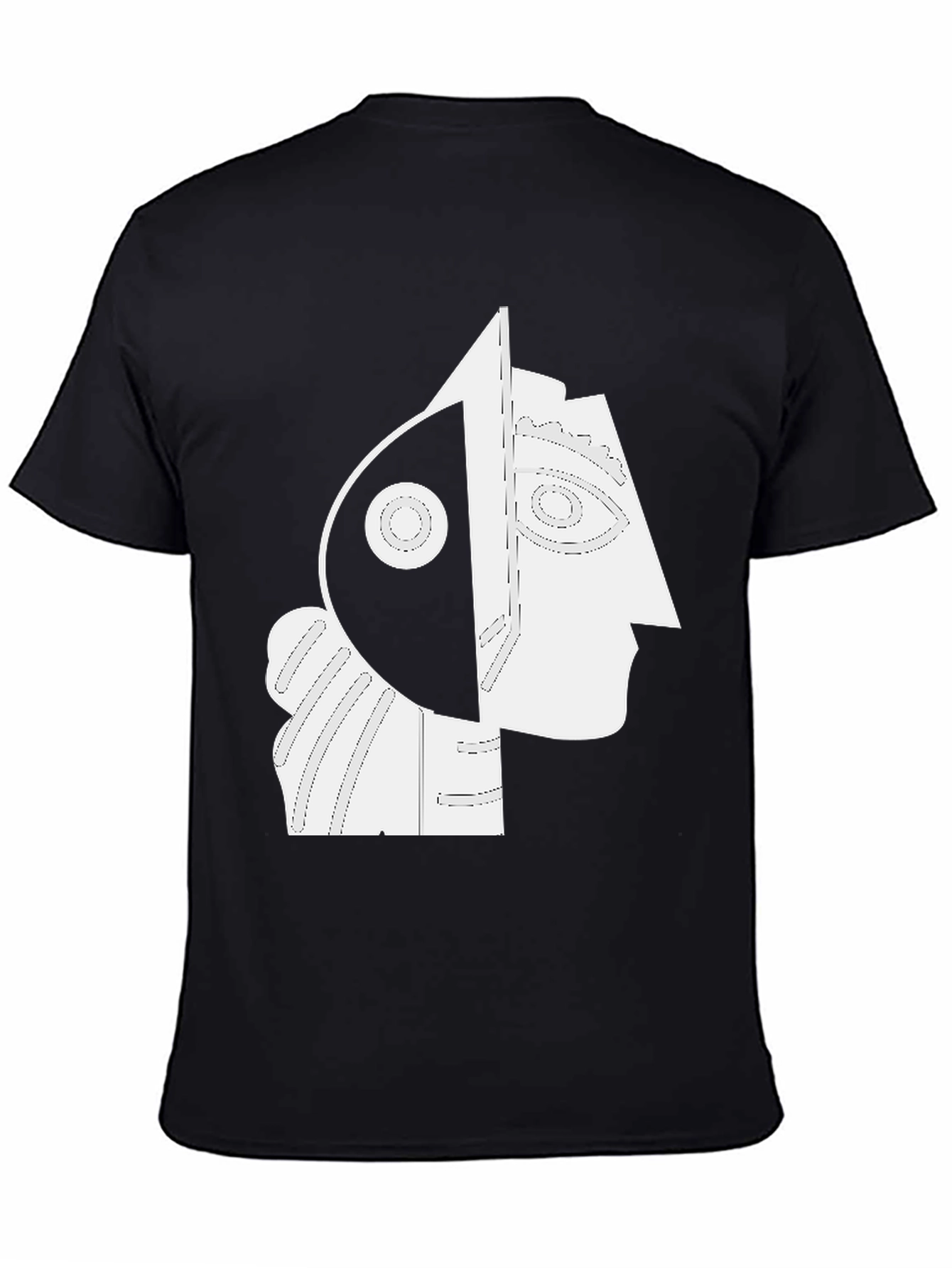 Black Abstract Portrait Graphic Tee - Modern Art Shirt view 4