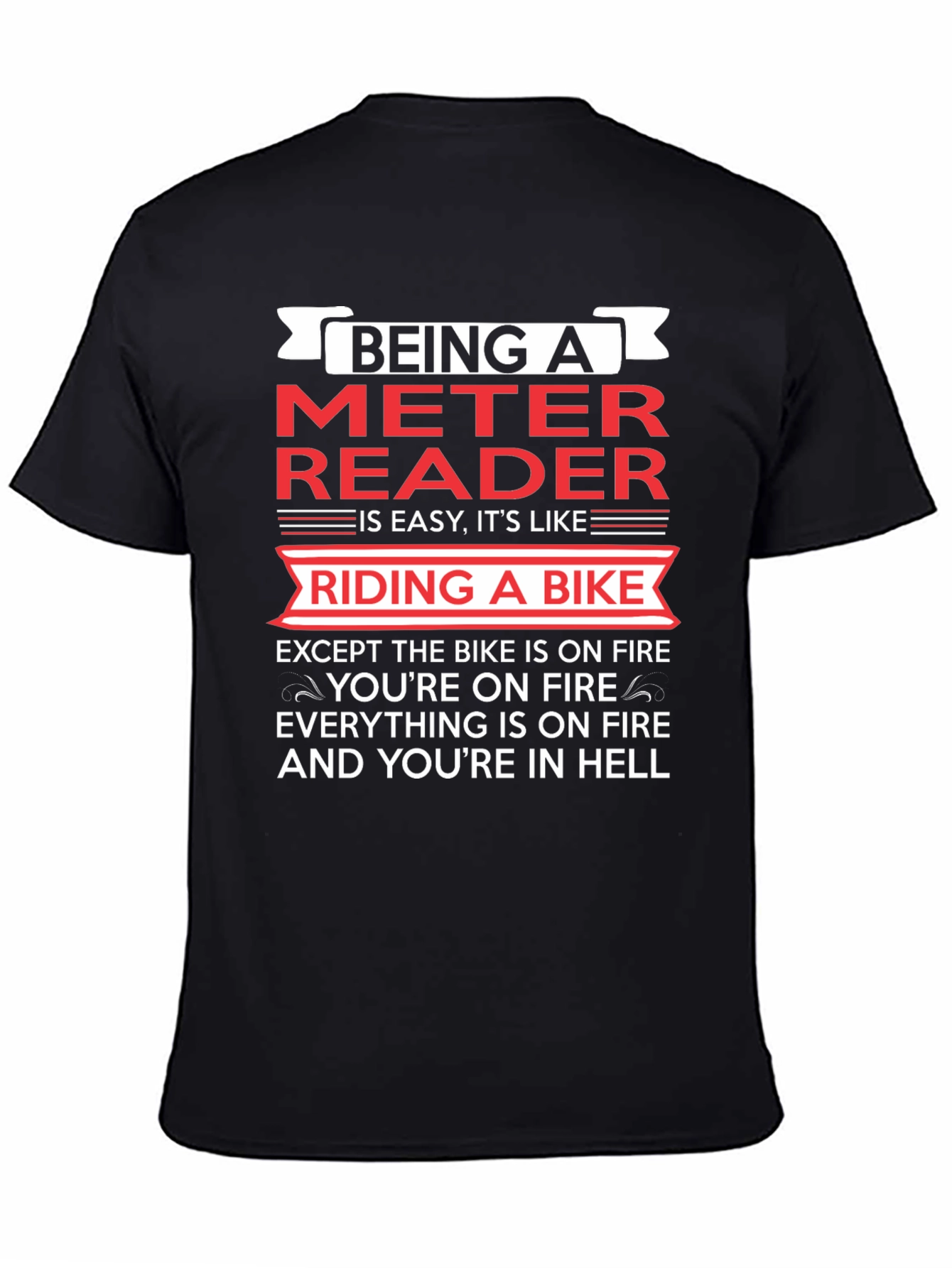 Black Meter Reader T-Shirt - Riding a Bike in Hell view 4