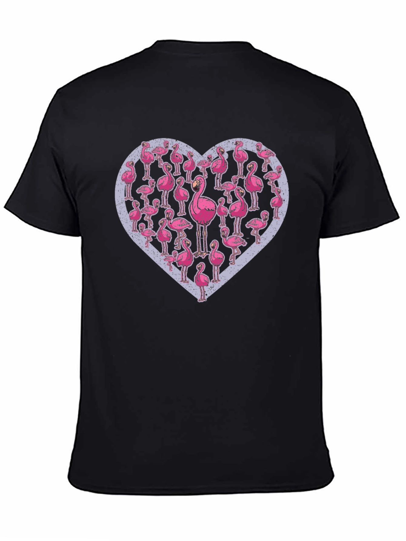 Black Flamingo Heart Graphic Tee - Casual Black T-Shirt view 4