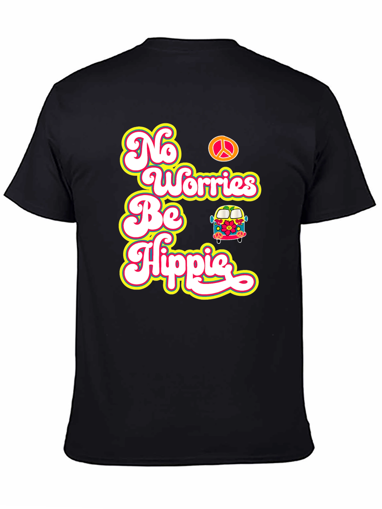 Black No Worries Be Hippie T-Shirt view 4